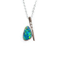 Australian Natural Opal in 14K Solid White Gold - Multi Color Fire Opal Necklace - Genuine Australian Doublet Opal Gem Stone Pendant