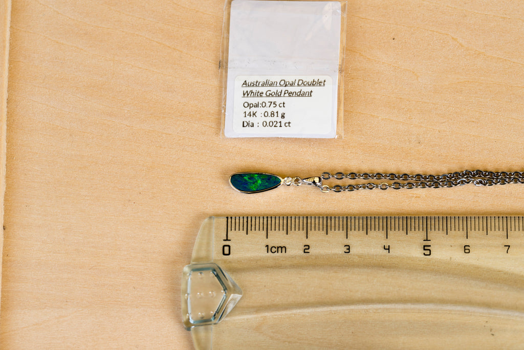 Australian Opal in 14K Solid White Gold - Fiery Opal Necklace - Genuine Australian Doublet Opal Gem Stone Pendant