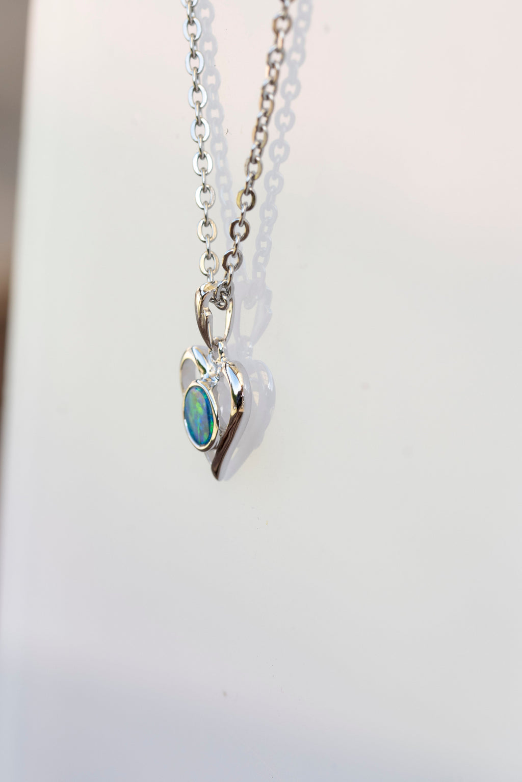 Premium Australian Opal in 14K Solid White Gold - Multi Color Fire Opal Necklace - Genuine Australian Doublet Opal Gem Stone Pendant