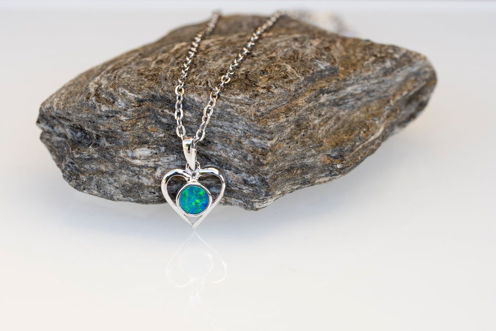 Premium Australian Opal in 14K Solid White Gold - Multi Color Fire Opal Necklace - Genuine Australian Doublet Opal Gem Stone Pendant