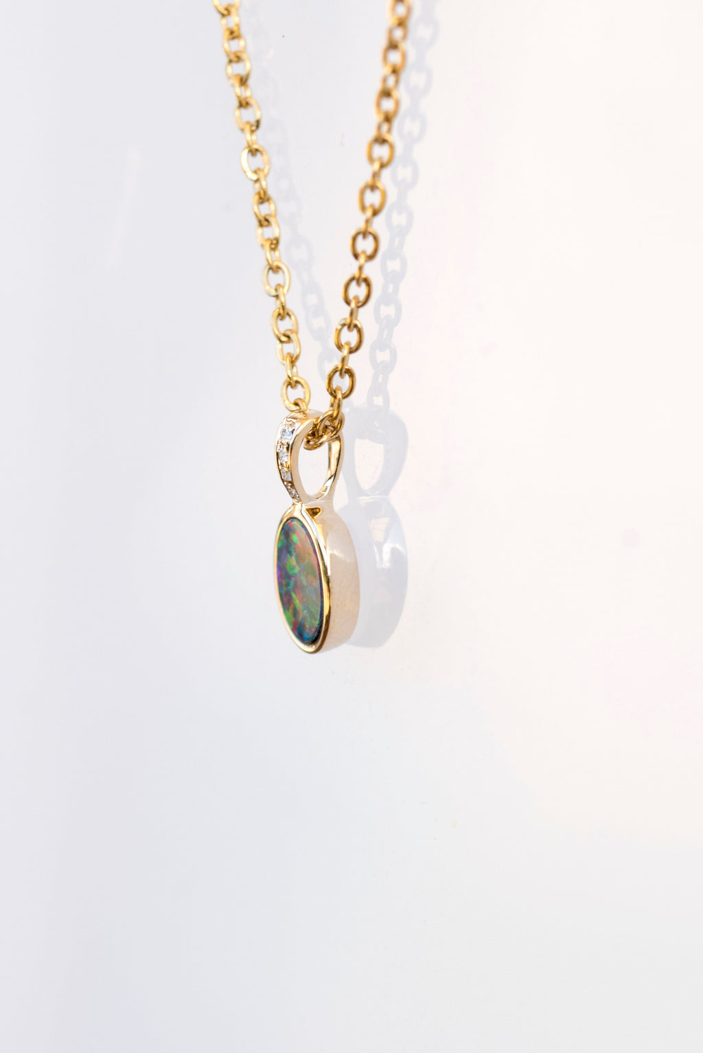 Australian Opal in 14K Solid Yellow Gold - Beautiful Multi Color Fire Opal Necklace - Genuine Australian Doublet Opal Gem Stone Pendant