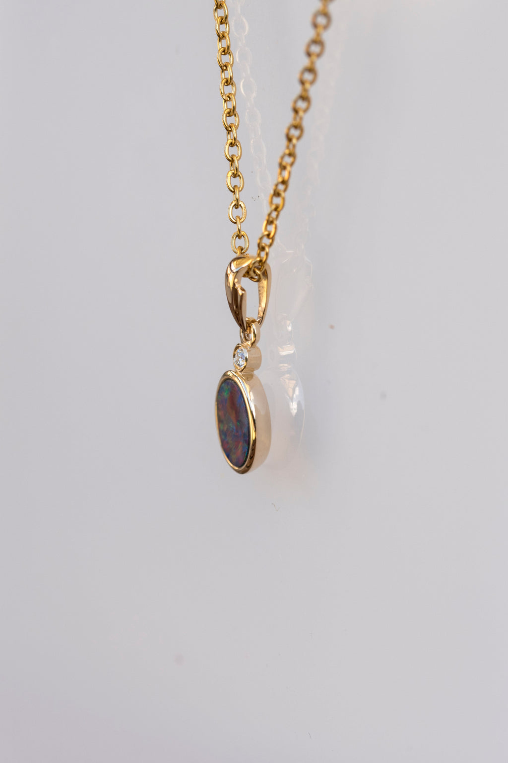 Australian Opal in 14K Solid Yellow Gold - Lovely Multi Color Fire Opal - Genuine Australian Doublet Opal Gem Stone Pendant Necklace