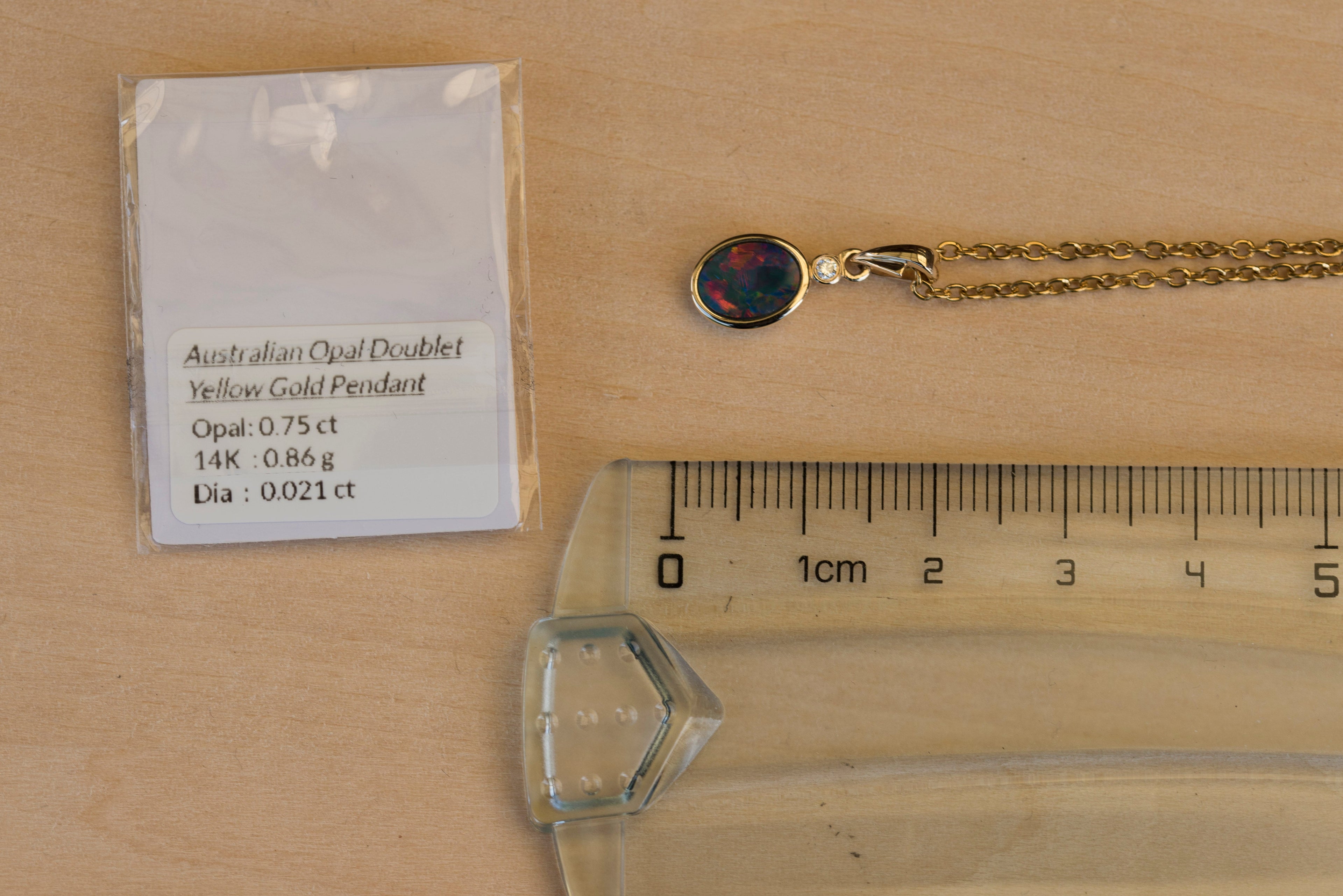 Australian Opal in 14K Solid Yellow Gold - Lovely Multi Color Fire Opal - Genuine Australian Doublet Opal Gem Stone Pendant Necklace