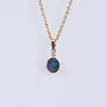 Australian Opal in 14K Solid Yellow Gold - Multi Color Fire Opal Necklace -  Genuine Australian Doublet Opal Gem Stone Pendant