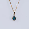 Australian Opal in 14K Solid Yellow Gold - Multi Color Fire Opal Necklace -  Genuine Australian Doublet Opal Gem Stone Pendant