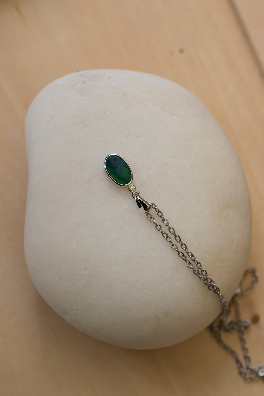 Vibrant Australian Opal in 14K Solid White Gold - Multi Color Fire Opal Necklace - Genuine Australian Doublet Opal Gem Stone Pendant