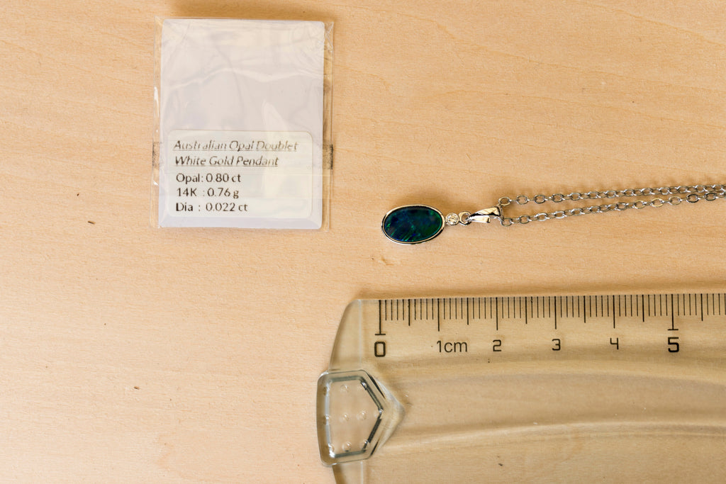 Vibrant Australian Opal in 14K Solid White Gold - Multi Color Fire Opal Necklace - Genuine Australian Doublet Opal Gem Stone Pendant