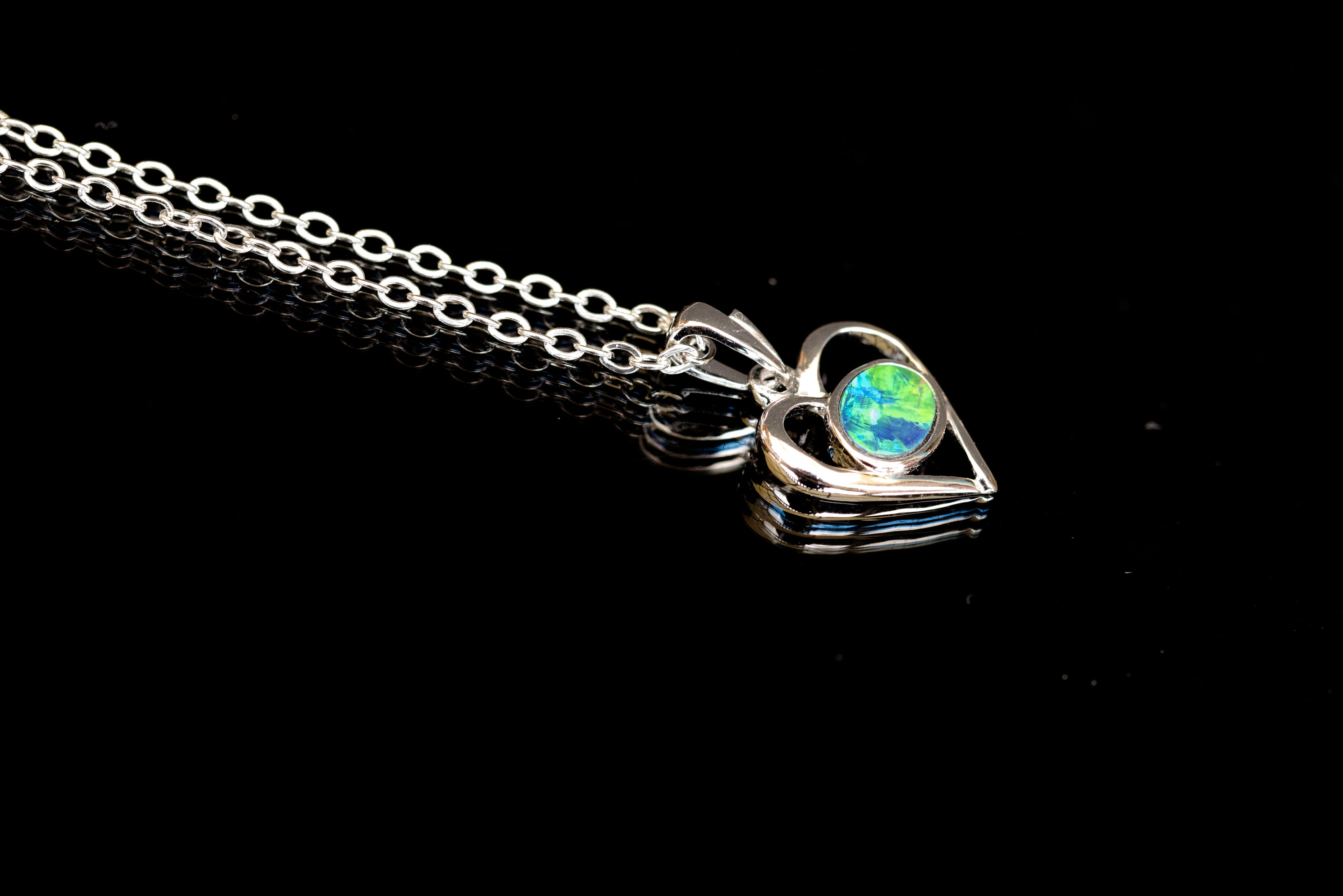 Australian Opal in 14K Solid White Gold - Colorful Opal Necklace - Genuine Australian Doublet Opal Gem Stone Pendant