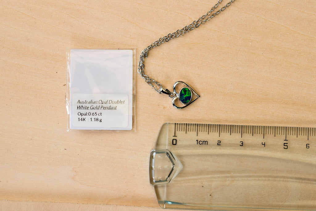 Australian Opal in 14K Solid White Gold - Colorful Opal Necklace - Genuine Australian Doublet Opal Gem Stone Pendant