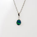 Australian Opal in 14K Solid White Gold - Natural Multi Color Fire Opal Necklace - Genuine Australian Doublet Opal Gem Stone Pendant