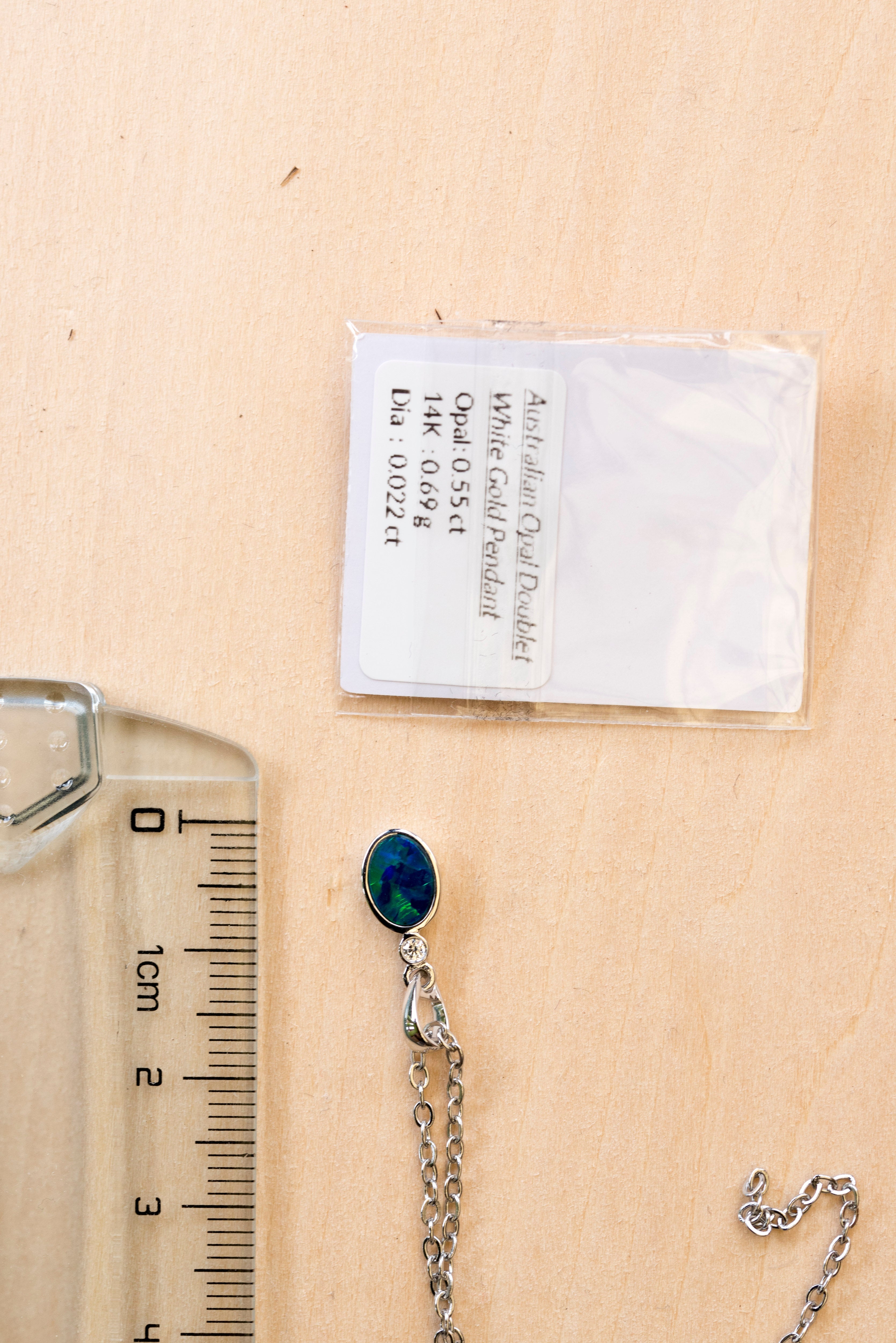 Australian Opal in 14K Solid White Gold - Multi Color Fire Opal Necklace - Natural Genuine Australian Doublet Opal Gem Stone Pendant