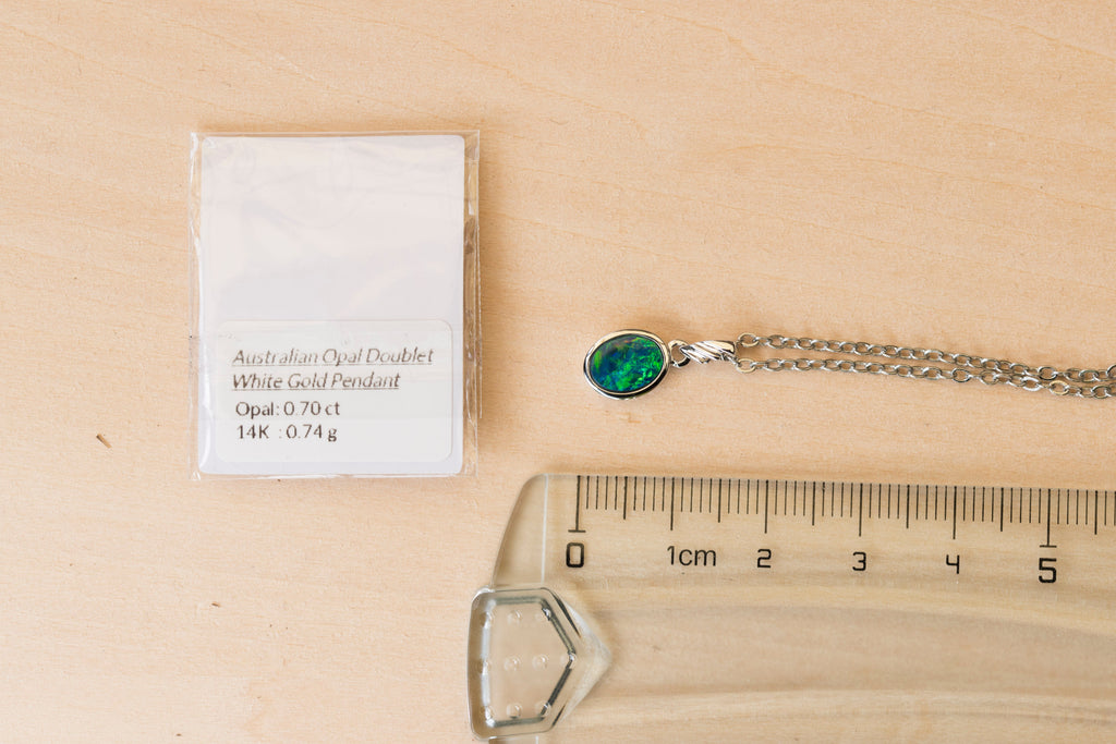 Australian Opal in 14K Solid White Gold - Multi Color Fire Opal Necklace -  Genuine Australian Doublet Opal Gem Stone Pendant