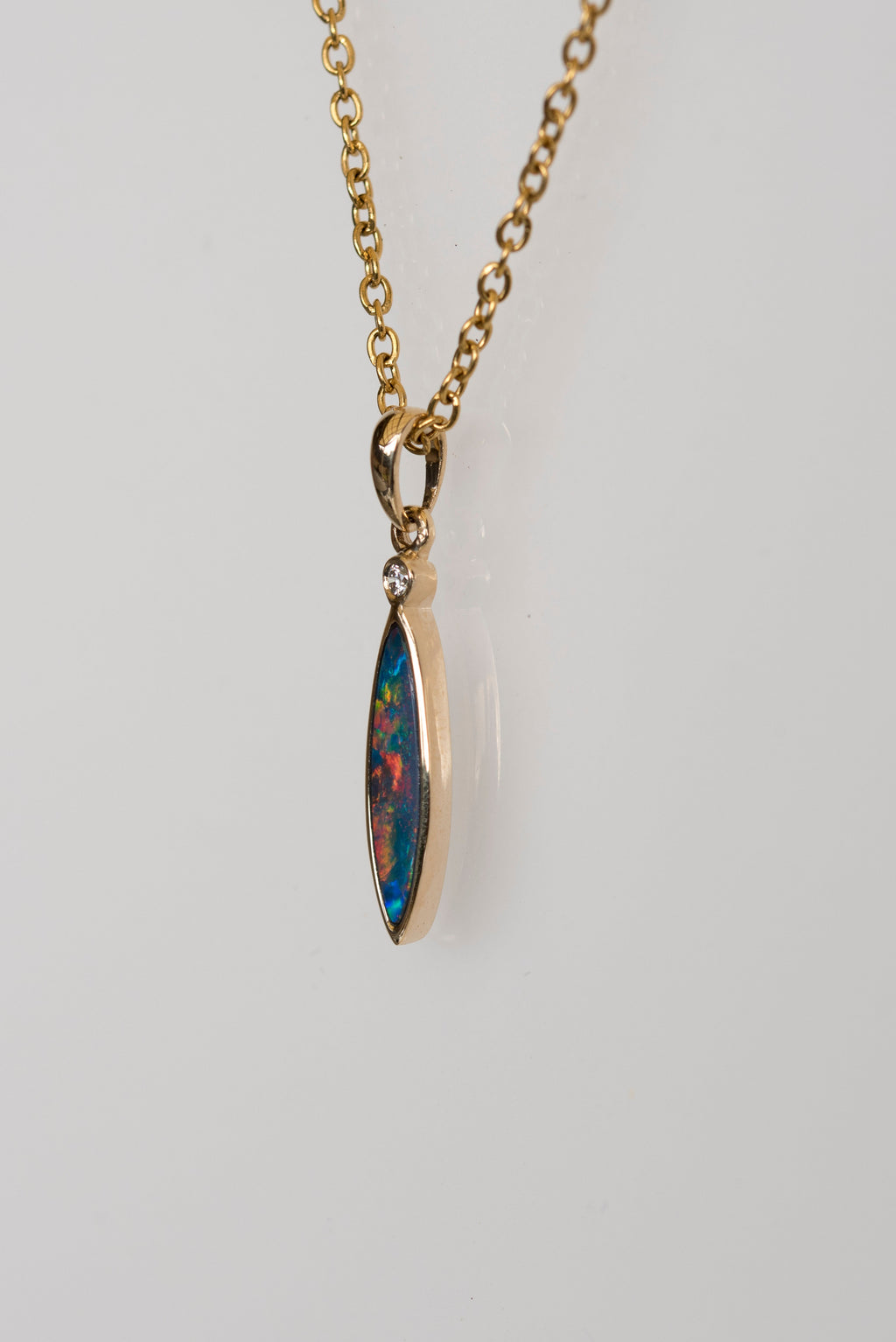 Australian Opal in 14K Solid Yellow Gold - Enchanted Fire Opal Necklace - Genuine Australian Doublet Opal Gem Stone Pendant