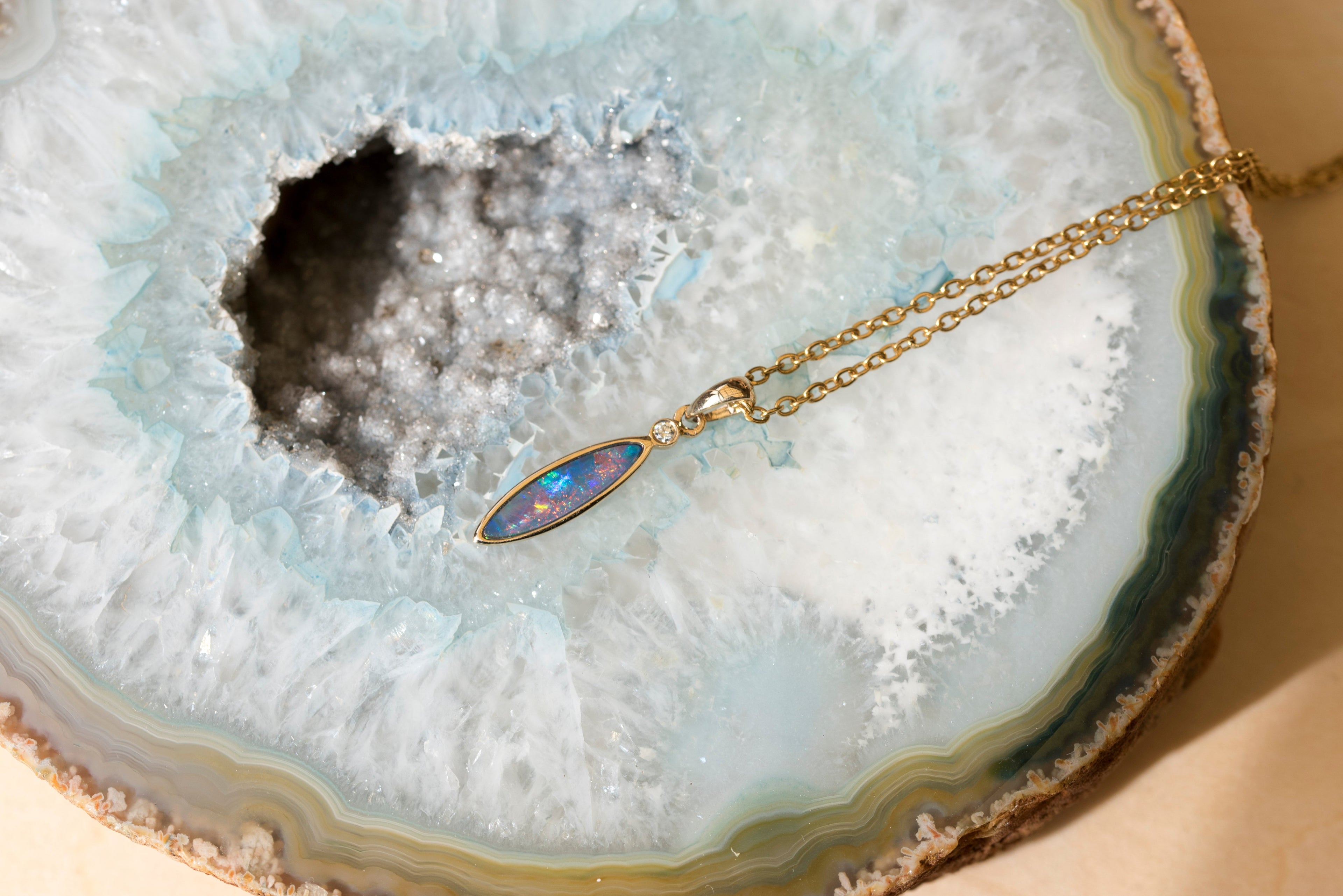 Australian Opal in 14K Solid Yellow Gold - Enchanted Fire Opal Necklace - Genuine Australian Doublet Opal Gem Stone Pendant
