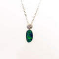 Natural Australian Opal in 14K Solid White Gold - Multi Color Fire Opal Necklace - Genuine Australian Doublet Opal Gem Stone Pendant