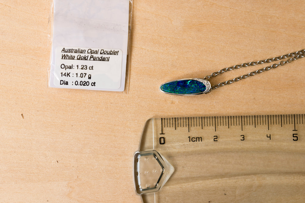 Australian Opal in 14K Solid White Gold - Multi Color Natural Fire Opal Necklace - Genuine Australian Doublet Opal Gem Stone Pendant