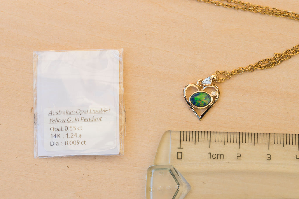 Australian Opal in 14K Solid Yellow Gold - Multi Color Sparking Opal Necklace - Genuine Australian Doublet Opal Gem Stone Pendant