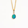 Luxury Australian Opal in 14K Solid Yellow Gold - Multi Color Fire Opal Necklace - Genuine Australian Doublet Opal Gem Stone Pendant