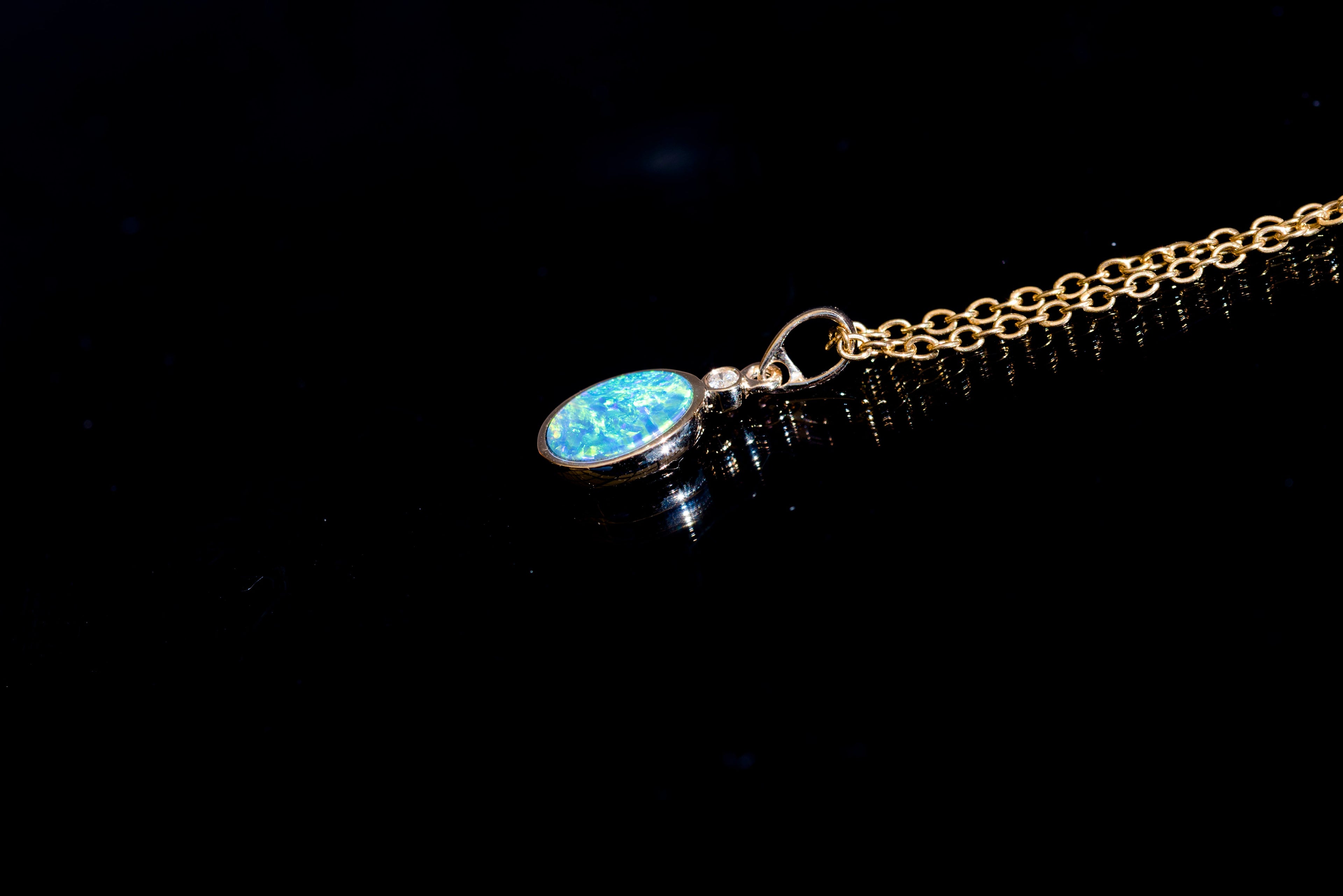 Luxury Australian Opal in 14K Solid Yellow Gold - Multi Color Fire Opal Necklace - Genuine Australian Doublet Opal Gem Stone Pendant