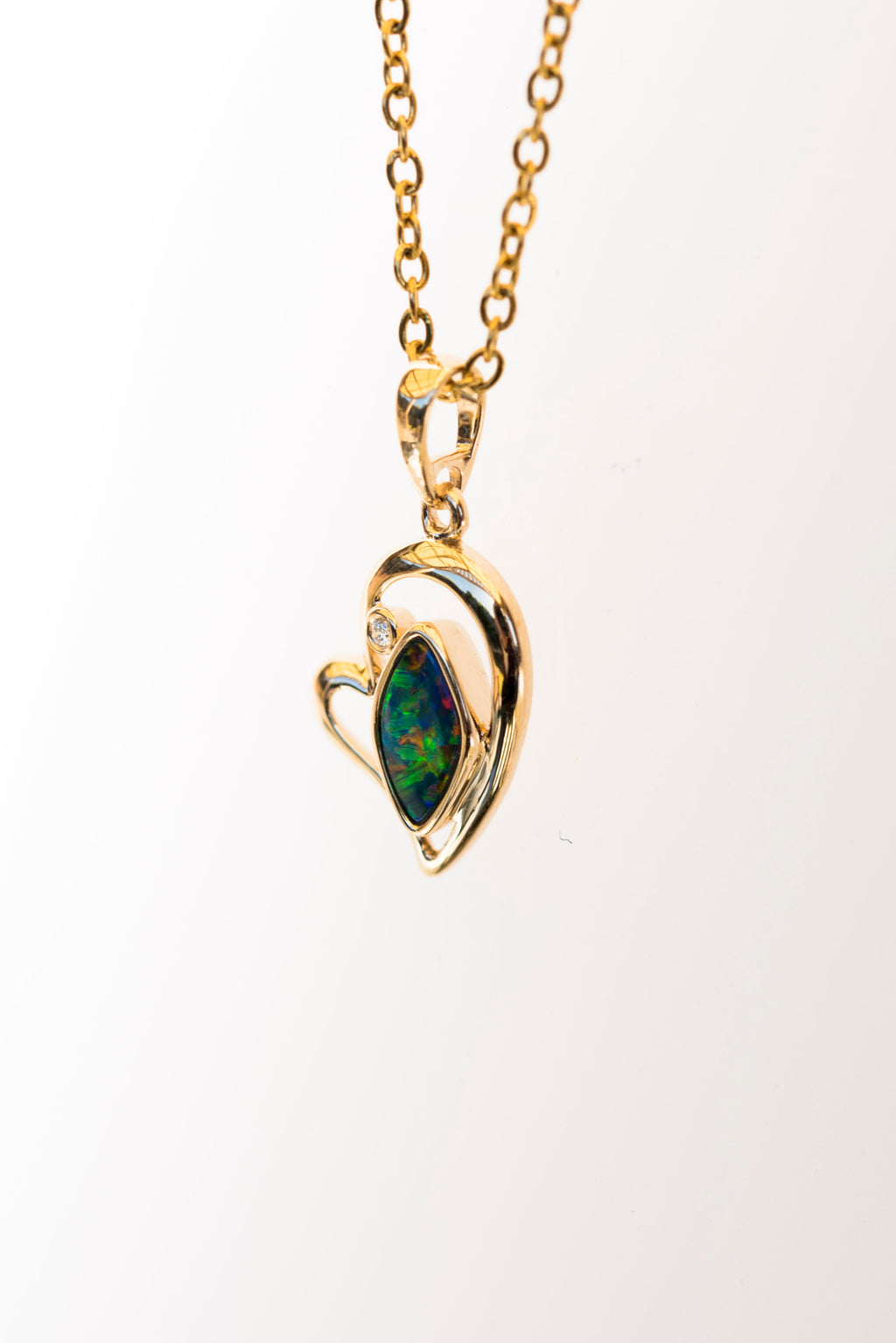 Australian Opal in 14K Solid Yellow Gold - Luxury Multi Color Fire Opal Necklace - Genuine Australian Doublet Opal Gem Stone Pendant