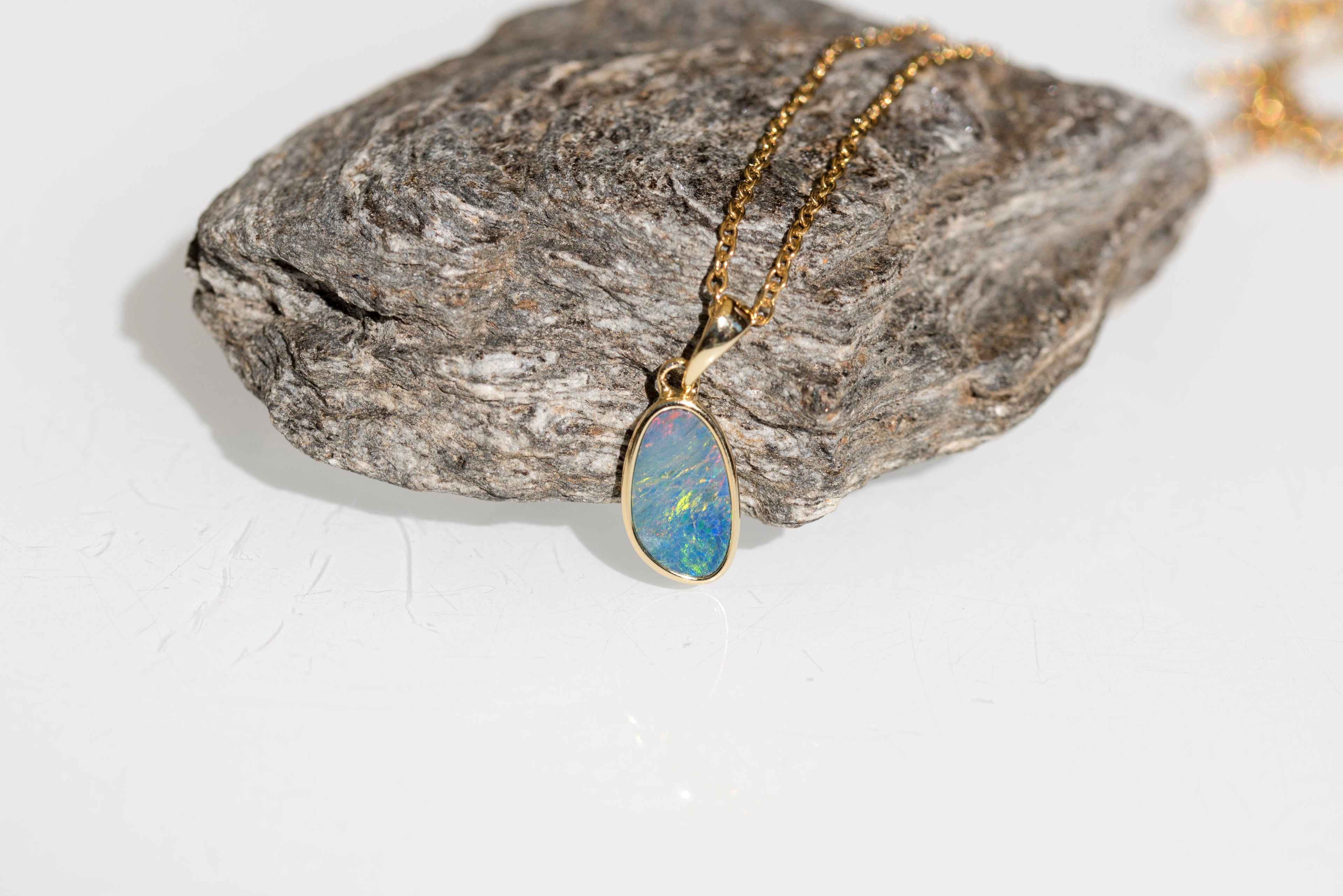 Genuine Australian Fire Opal Pendant - Authentic Australian Doublet Opal Pendant Necklace in Sterling Silver Yellow Gold Plated