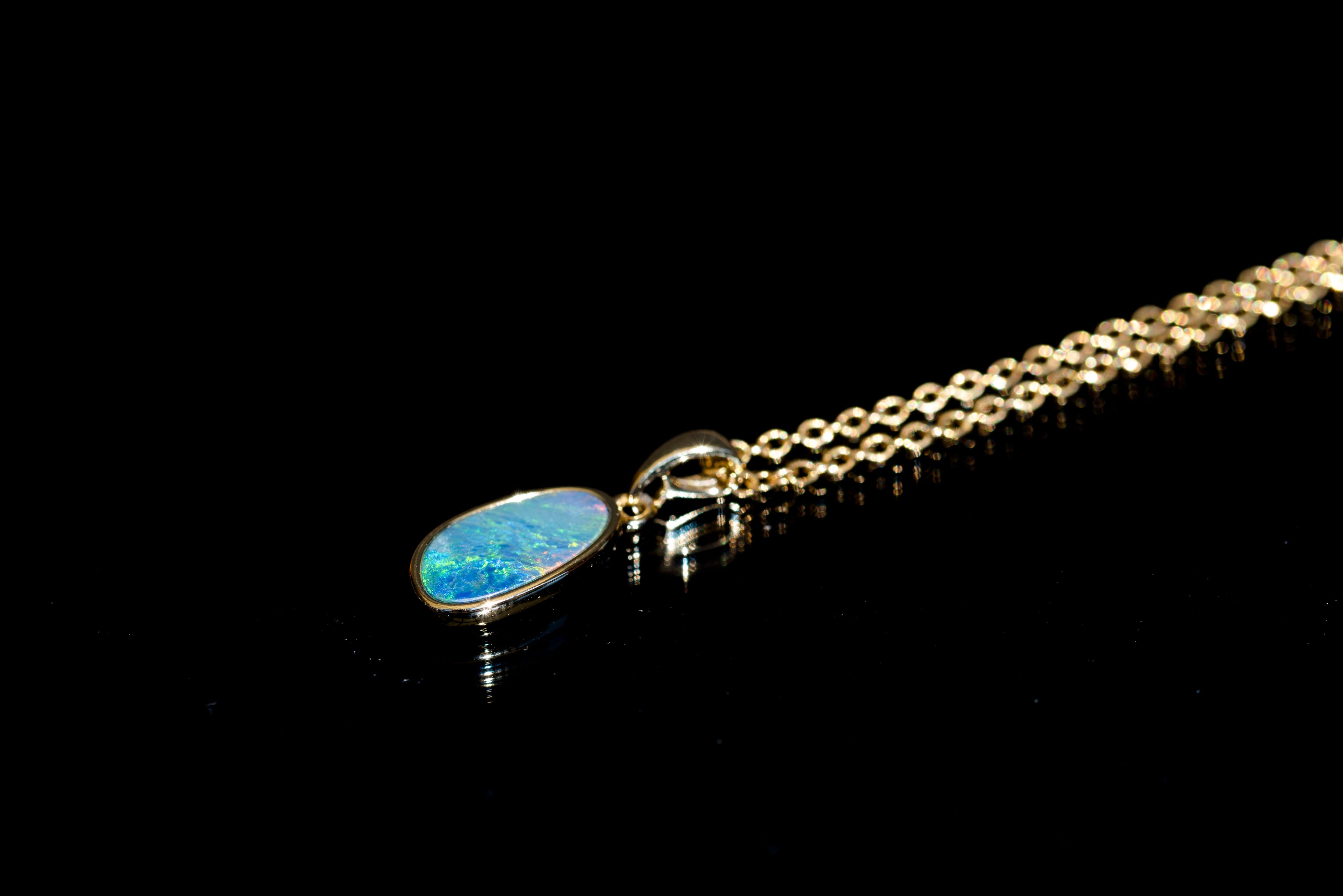 Genuine Australian Fire Opal Pendant - Authentic Australian Doublet Opal Pendant Necklace in Sterling Silver Yellow Gold Plated