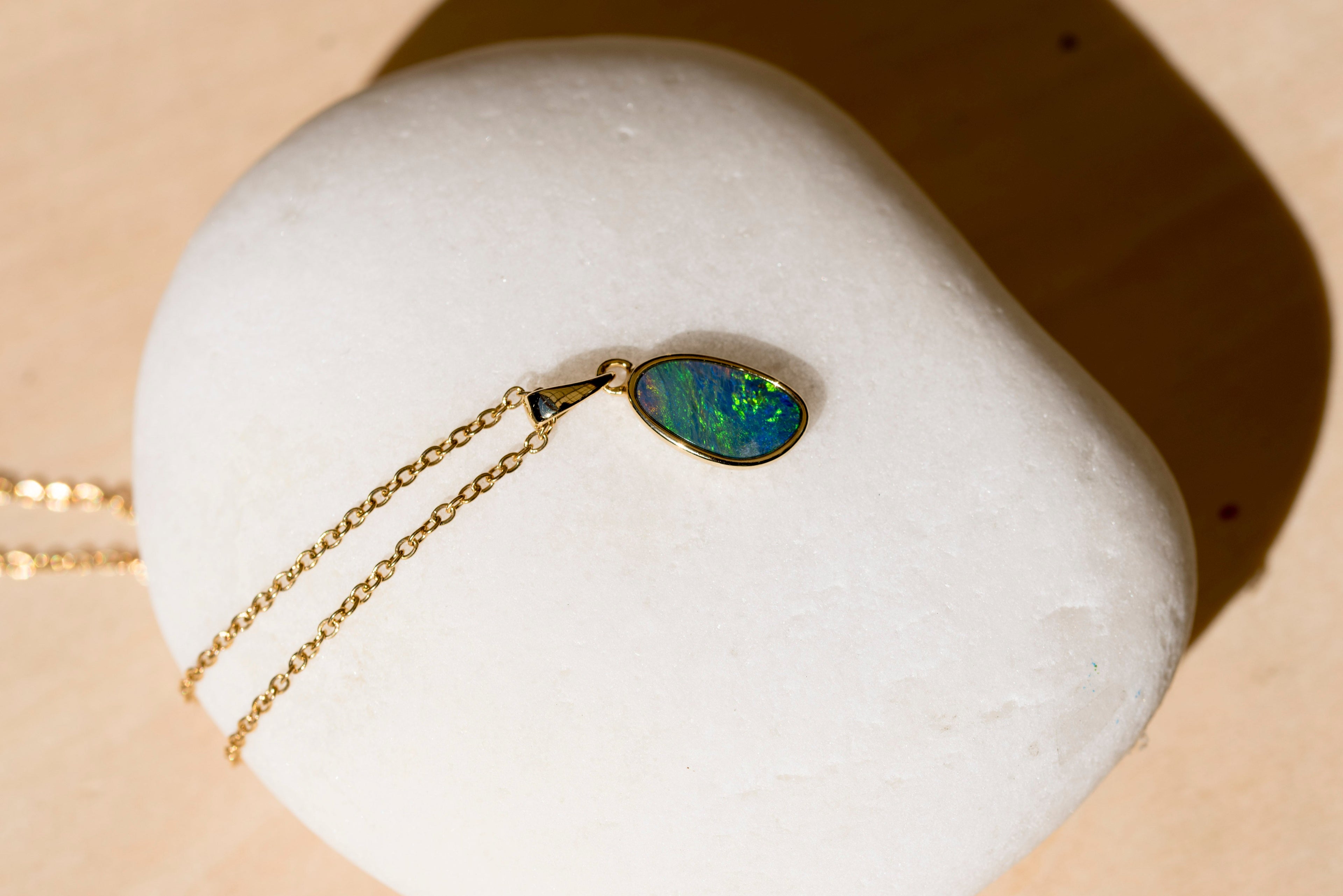 Genuine Australian Fire Opal Pendant - Authentic Australian Doublet Opal Pendant Necklace in Sterling Silver Yellow Gold Plated