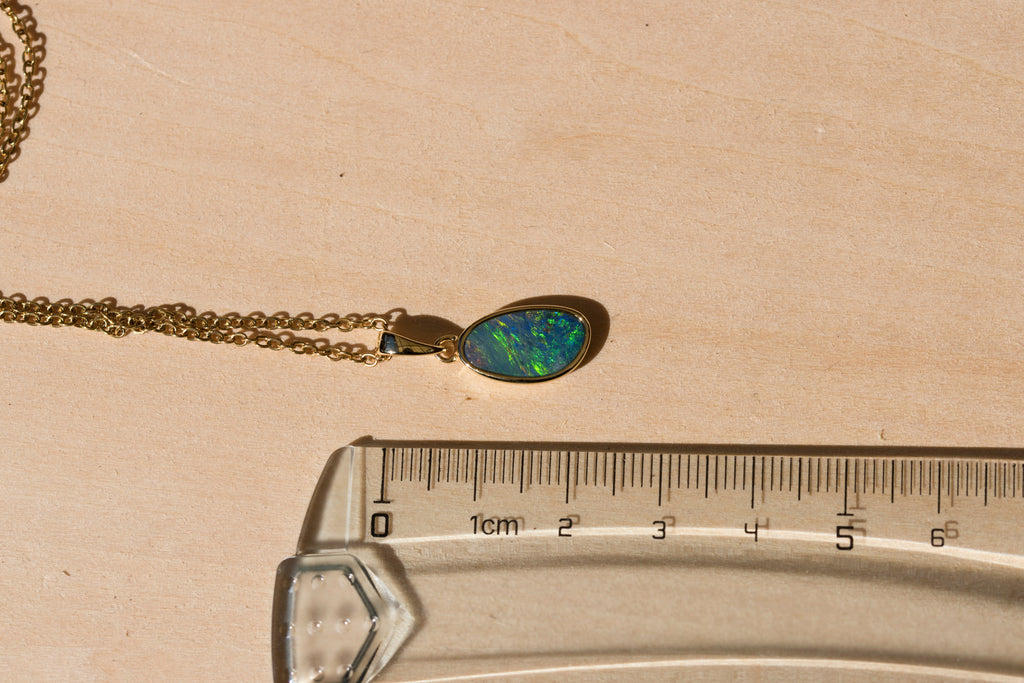 Genuine Australian Fire Opal Pendant - Authentic Australian Doublet Opal Pendant Necklace in Sterling Silver Yellow Gold Plated