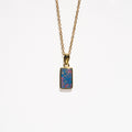 Genuine Australian Fire Opal Necklace - Authentic Australian Doublet Opal Pendant Necklace in Sterling Silver Yellow Gold Plated