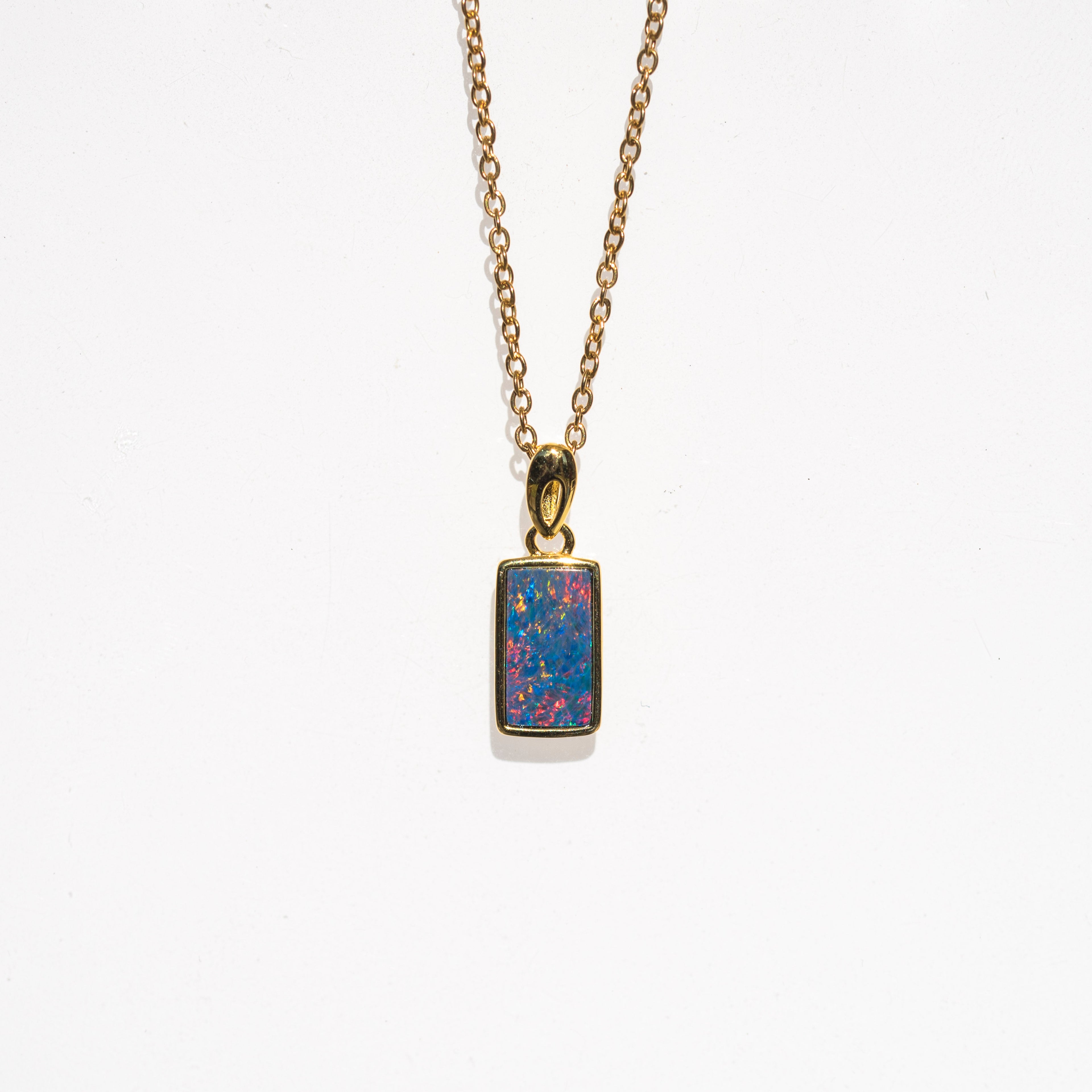 Genuine Australian Fire Opal Necklace - Authentic Australian Doublet Opal Pendant Necklace in Sterling Silver Yellow Gold Plated