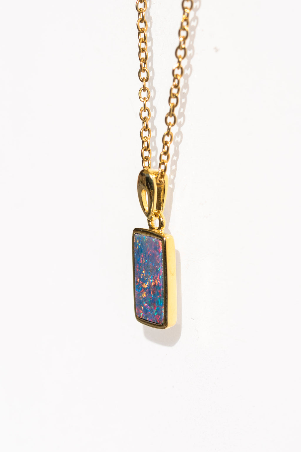 Genuine Australian Fire Opal Necklace - Authentic Australian Doublet Opal Pendant Necklace in Sterling Silver Yellow Gold Plated