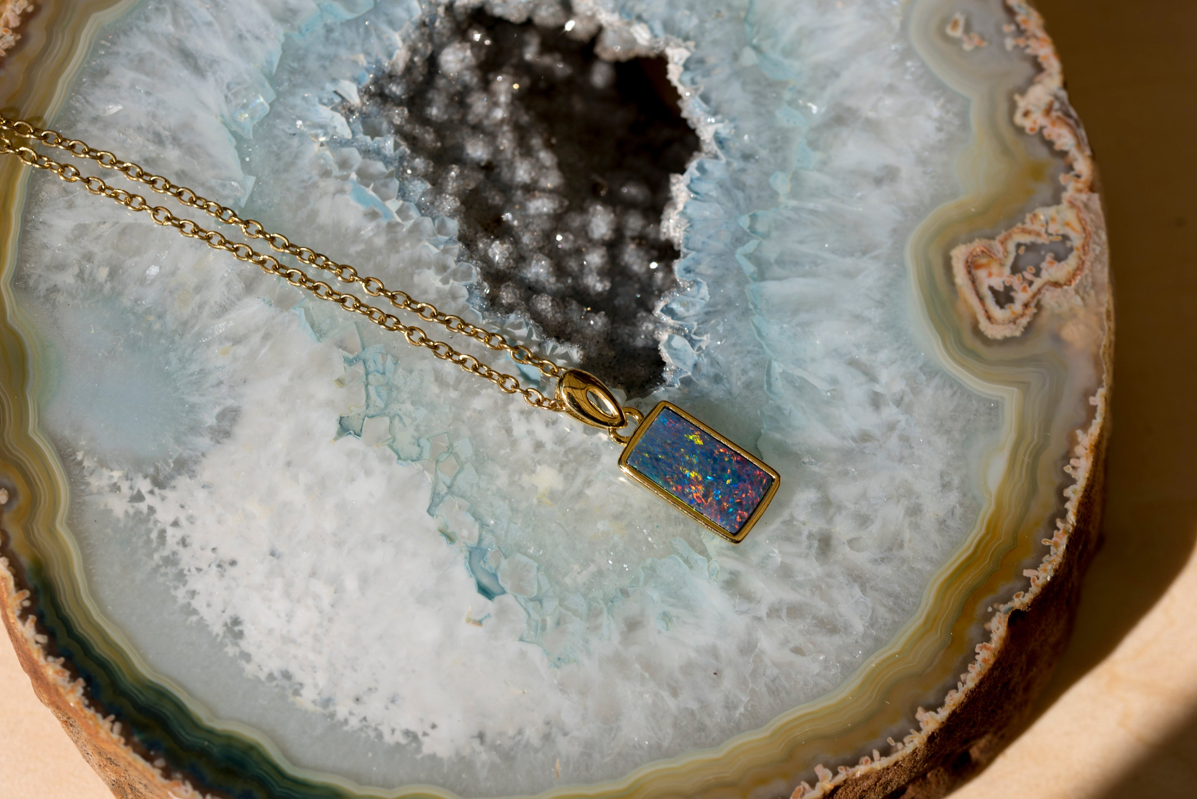 Genuine Australian Fire Opal Necklace - Authentic Australian Doublet Opal Pendant Necklace in Sterling Silver Yellow Gold Plated