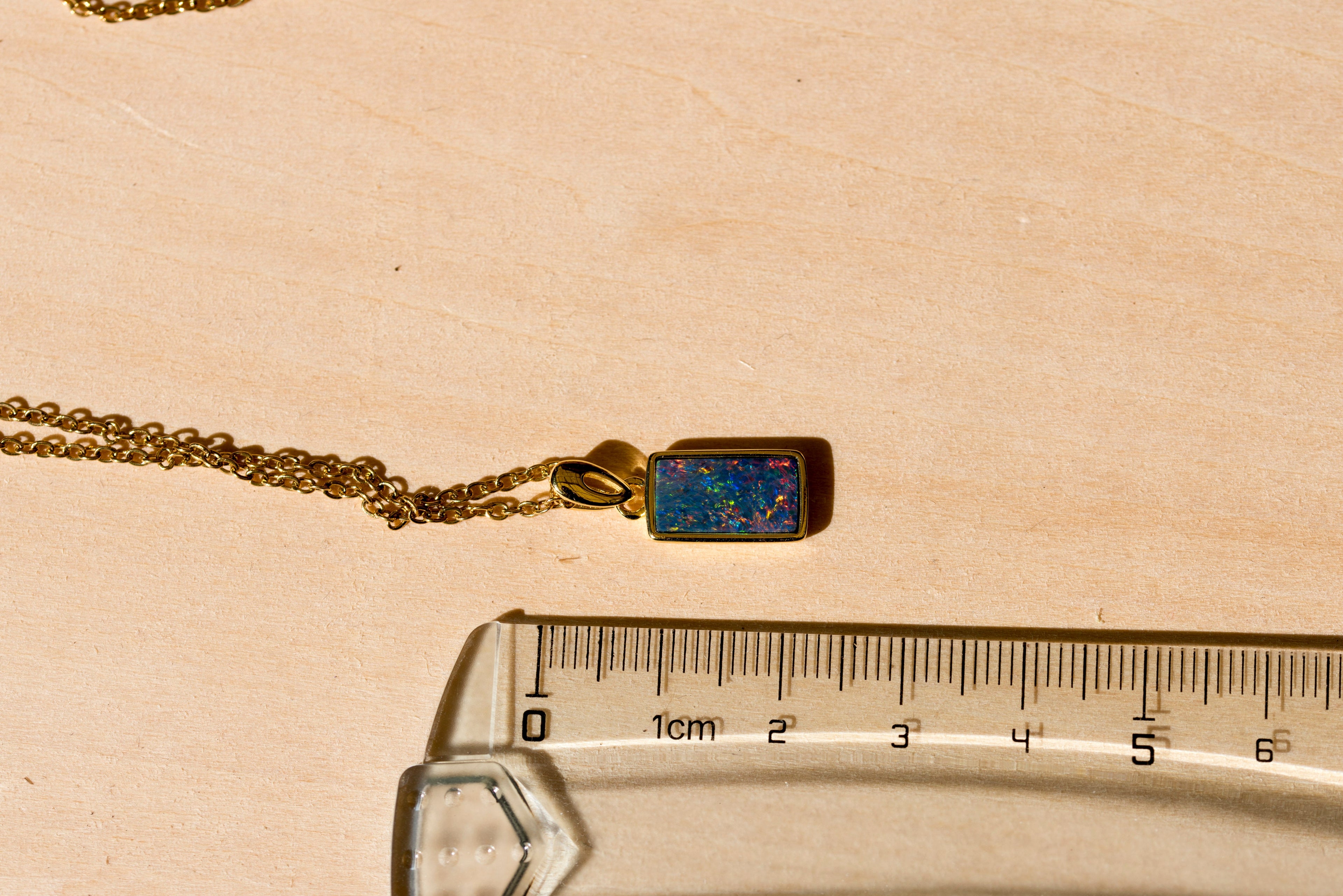 Genuine Australian Fire Opal Necklace - Authentic Australian Doublet Opal Pendant Necklace in Sterling Silver Yellow Gold Plated