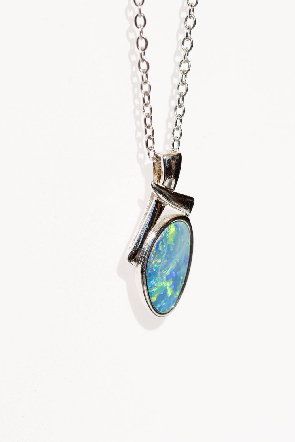 Genuine Australian Fire Opal - Authentic Australian Doublet Opal Necklace Pendant in Sterling Silver White Gold Plated