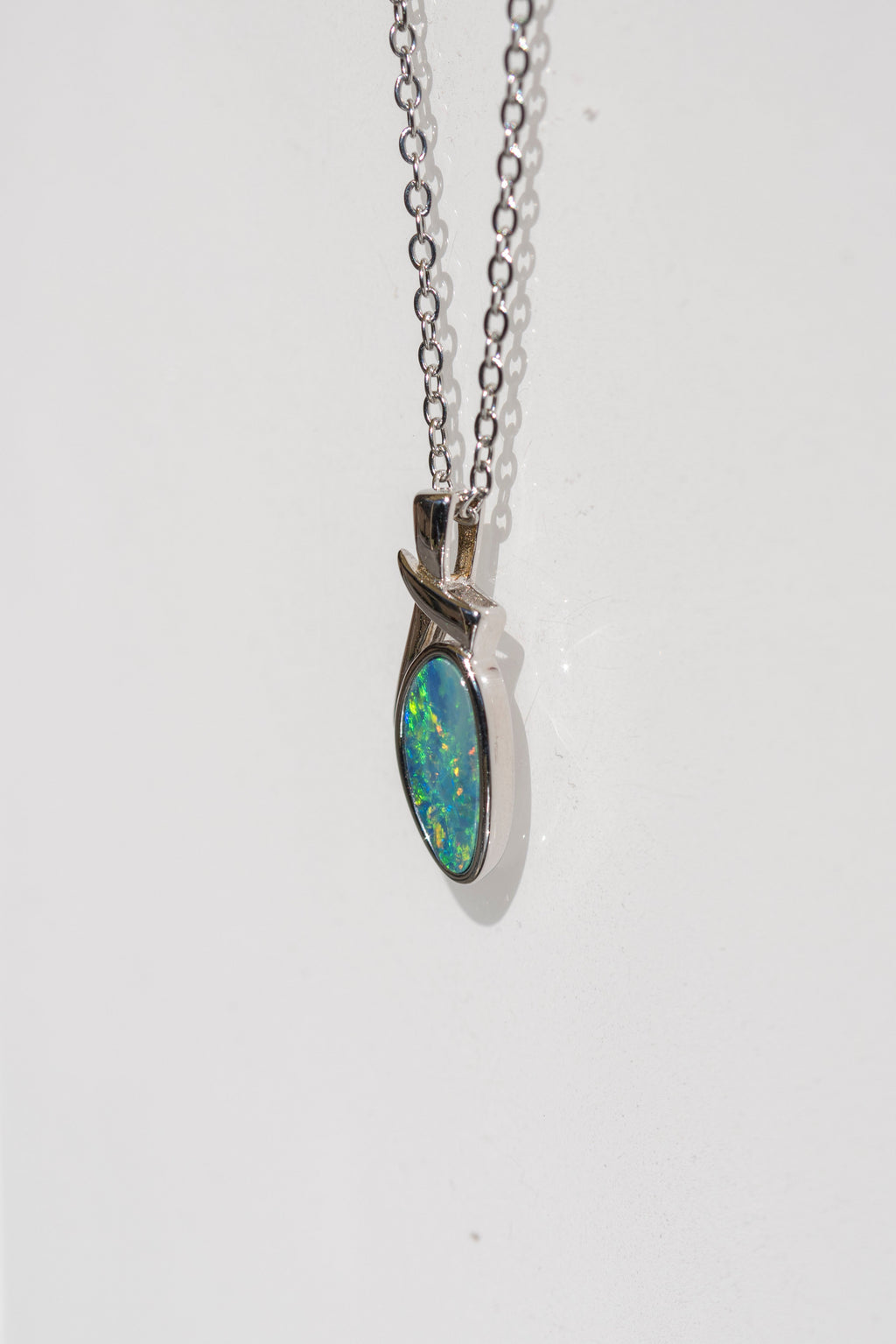 Genuine Australian Fire Opal - Authentic Australian Doublet Opal Necklace Pendant in Sterling Silver White Gold Plated