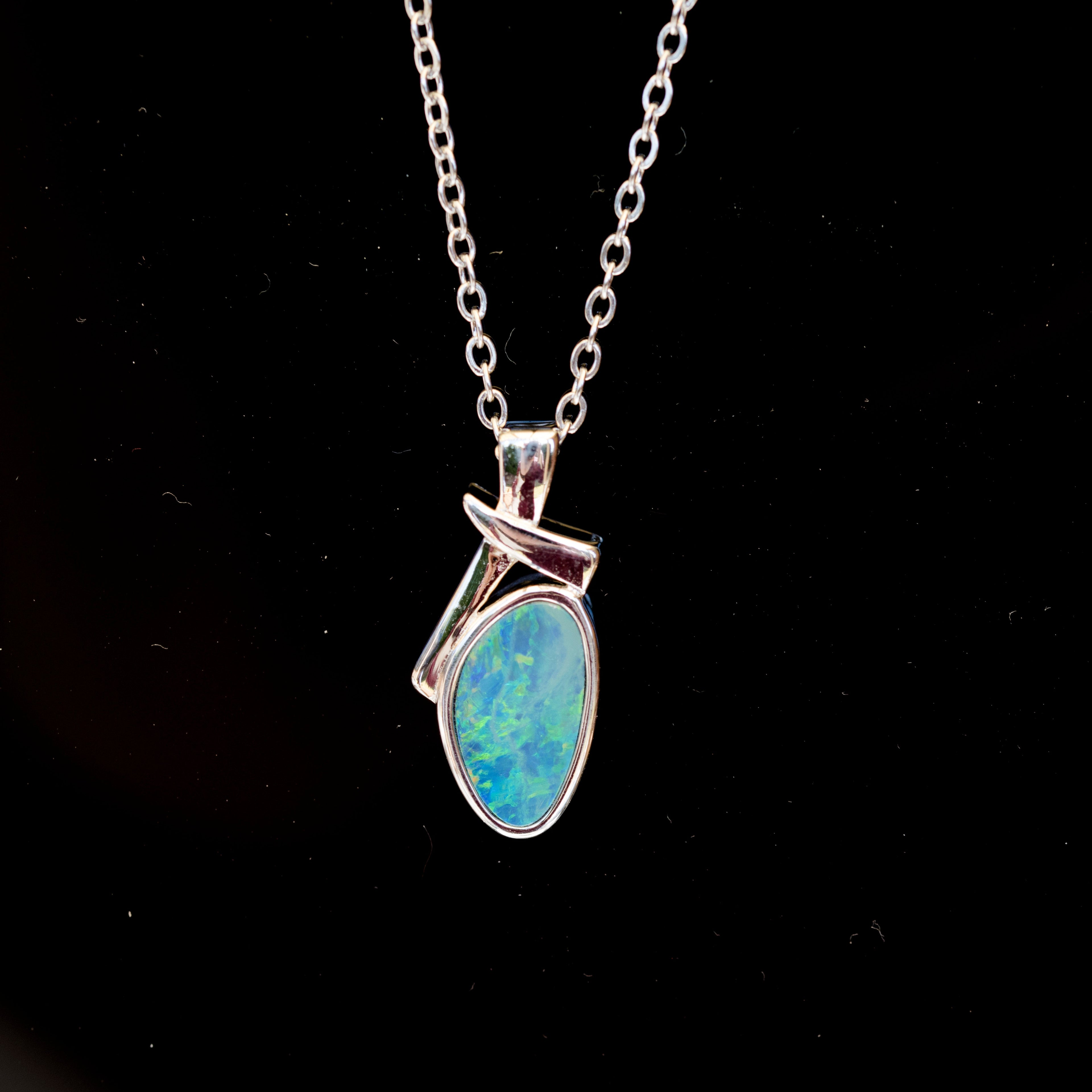 Genuine Australian Fire Opal - Authentic Australian Doublet Opal Necklace Pendant in Sterling Silver White Gold Plated
