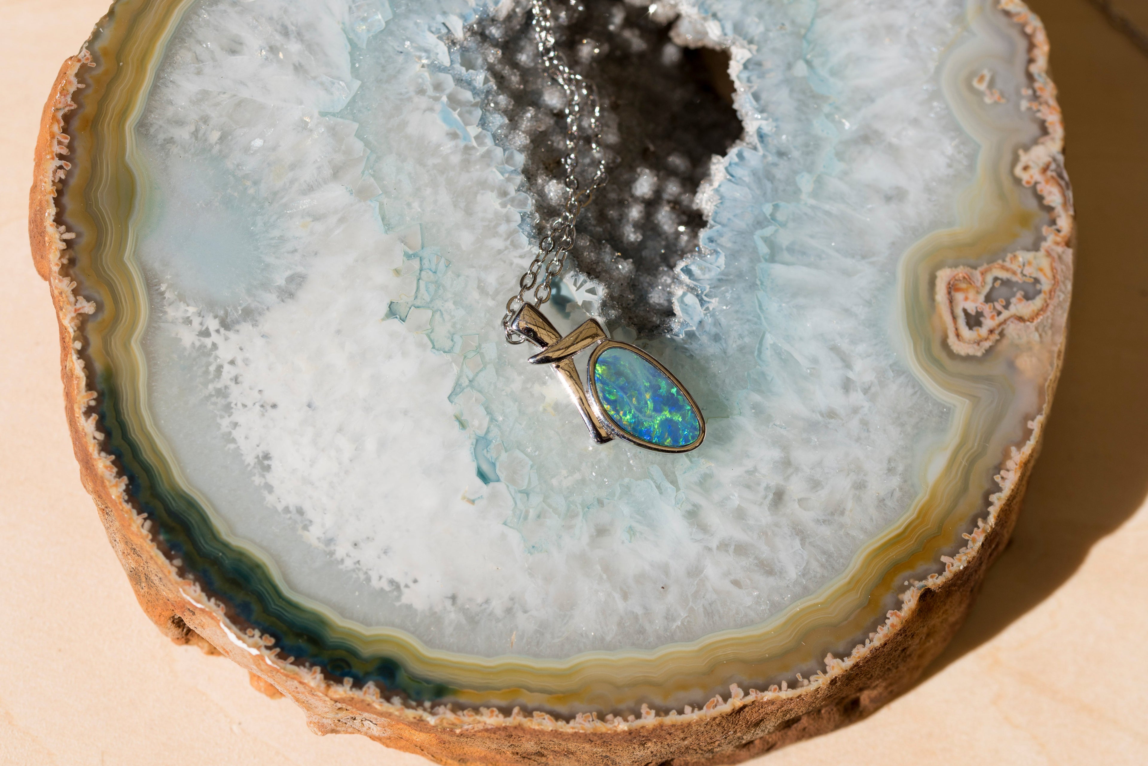 Genuine Australian Fire Opal - Authentic Australian Doublet Opal Necklace Pendant in Sterling Silver White Gold Plated