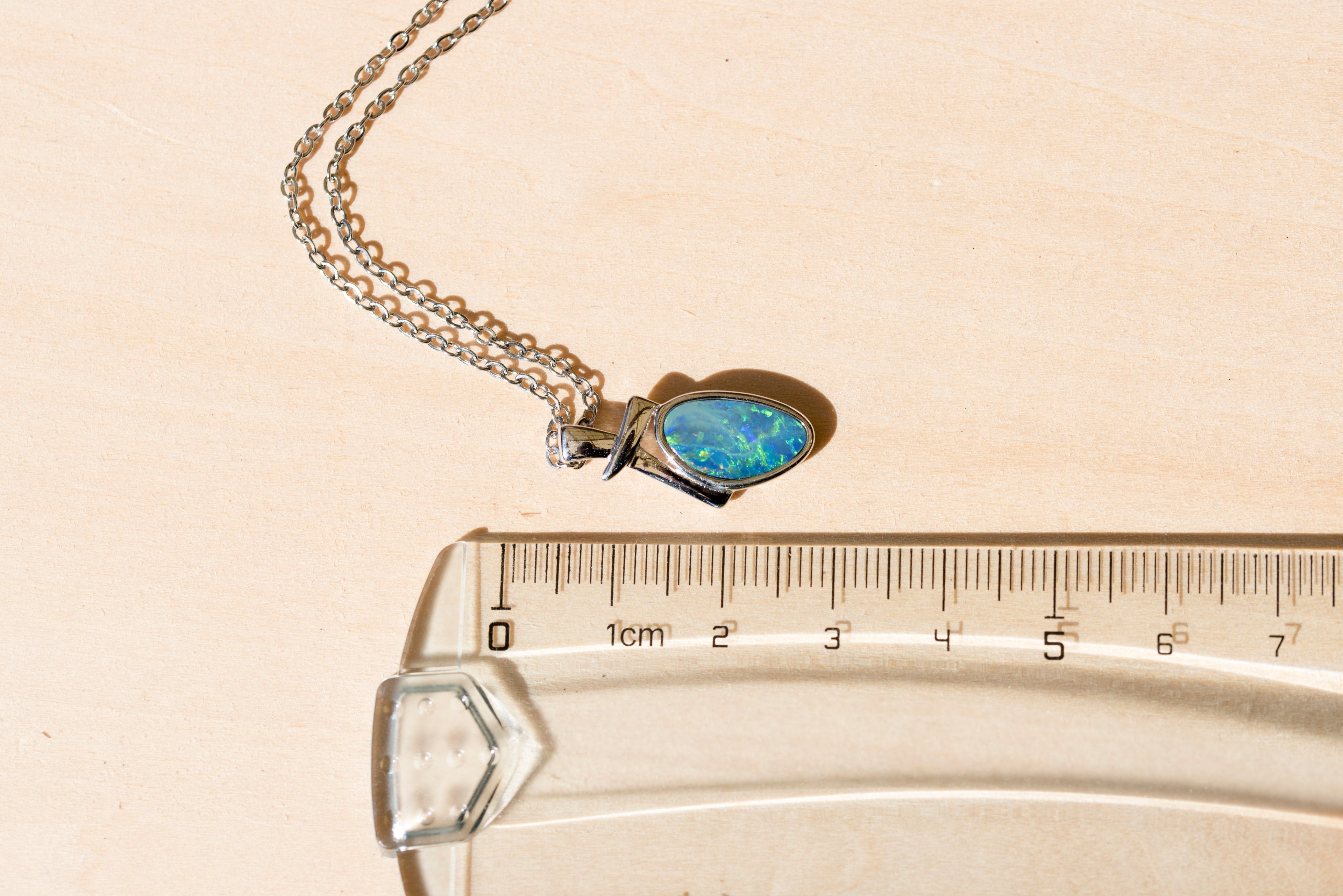 Genuine Australian Fire Opal - Authentic Australian Doublet Opal Necklace Pendant in Sterling Silver White Gold Plated