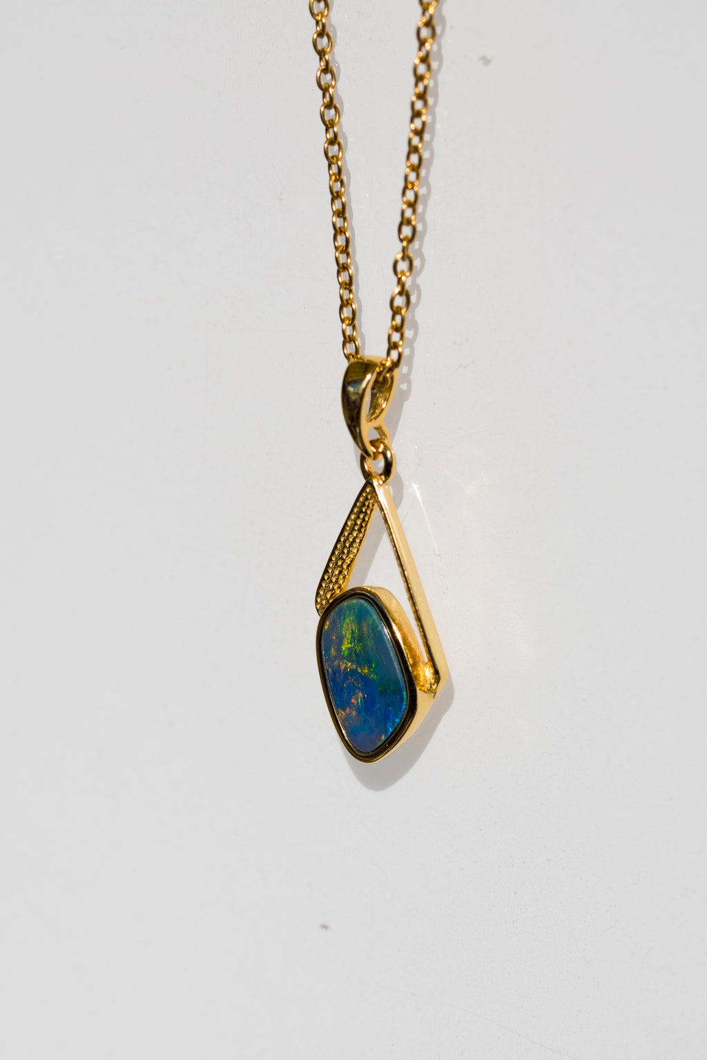 Genuine Australian Fire Opal Jewelry - Authentic Australian Doublet Opal Pendant Necklace in Sterling Silver Yellow Gold Plated