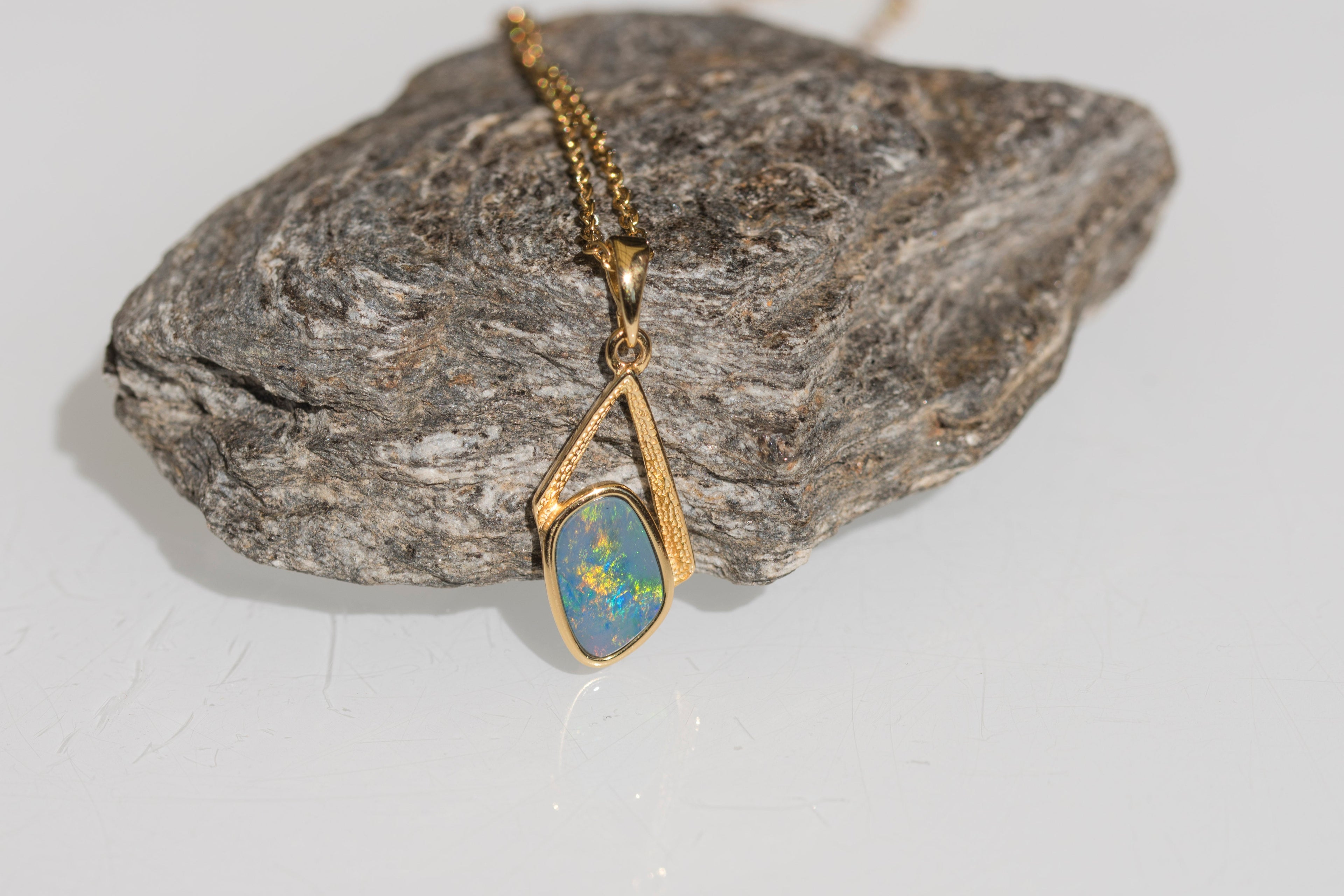 Genuine Australian Fire Opal Jewelry - Authentic Australian Doublet Opal Pendant Necklace in Sterling Silver Yellow Gold Plated