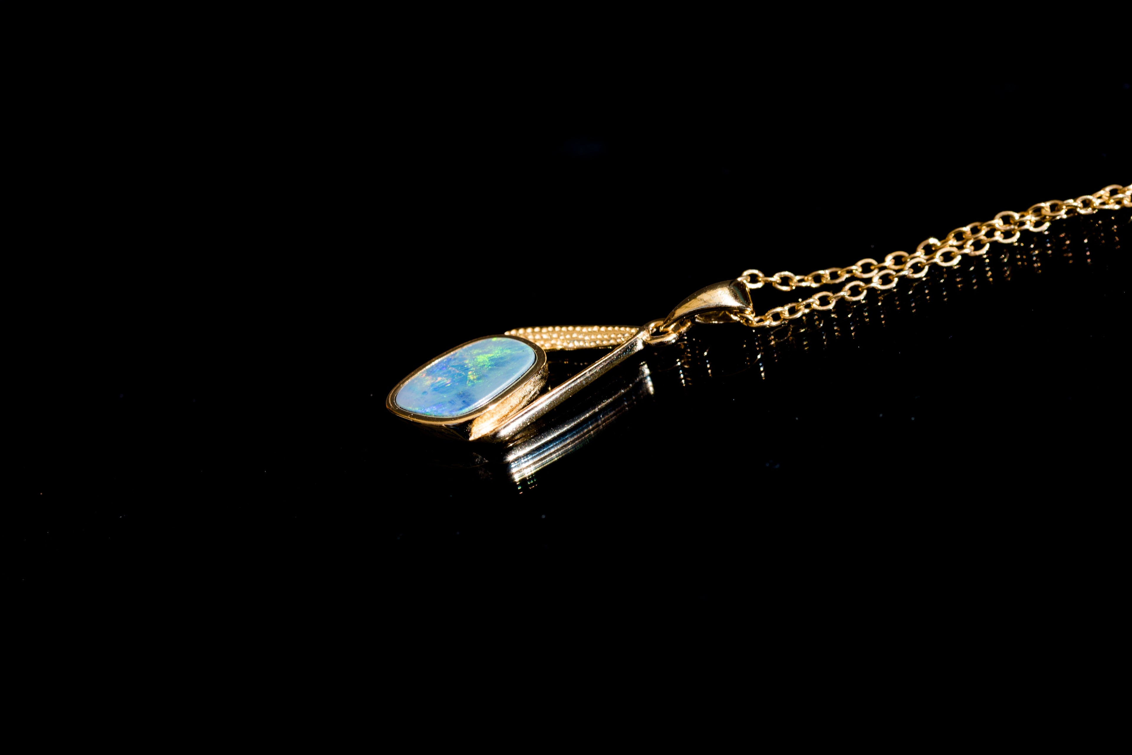 Genuine Australian Fire Opal Jewelry - Authentic Australian Doublet Opal Pendant Necklace in Sterling Silver Yellow Gold Plated