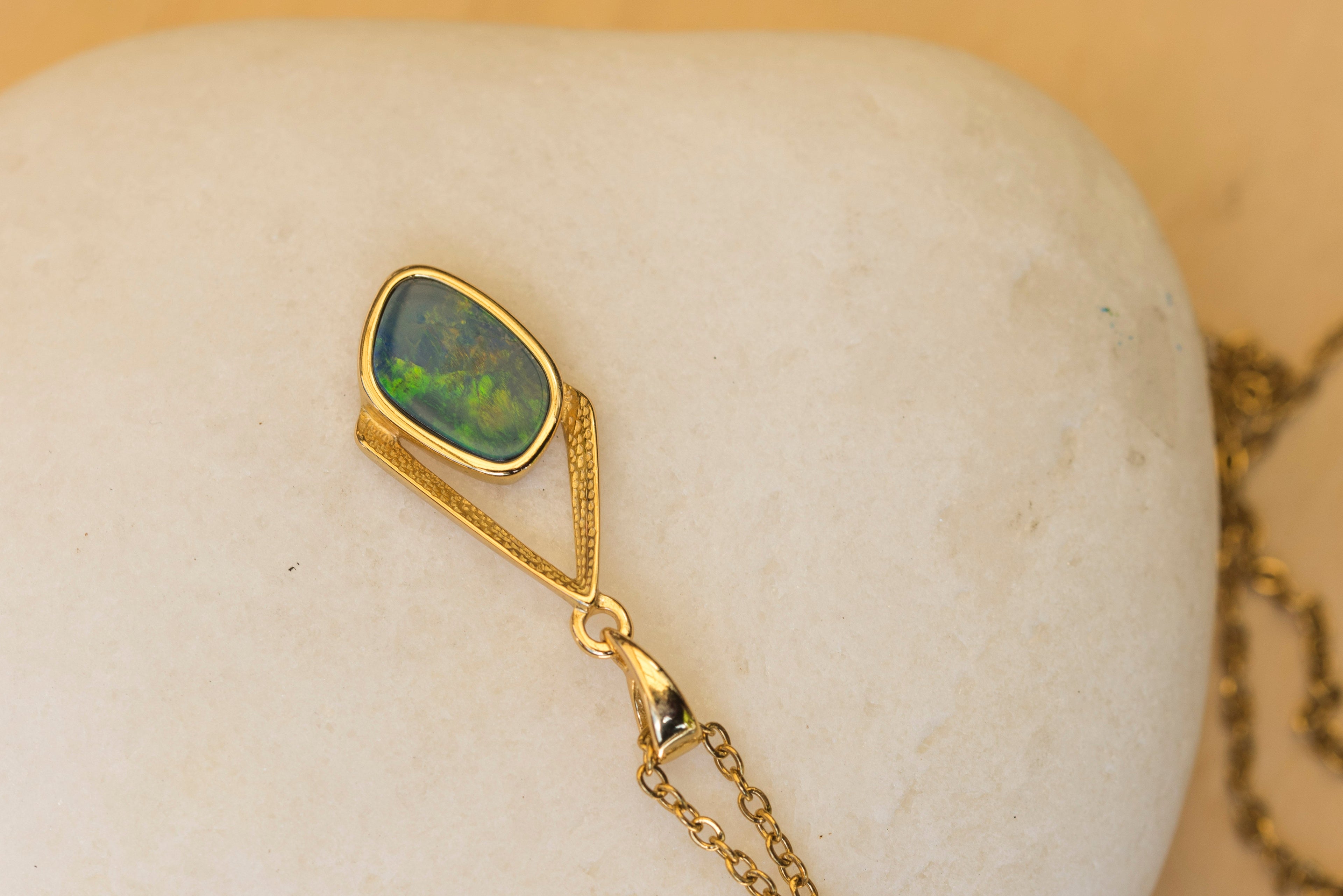 Genuine Australian Fire Opal Jewelry - Authentic Australian Doublet Opal Pendant Necklace in Sterling Silver Yellow Gold Plated