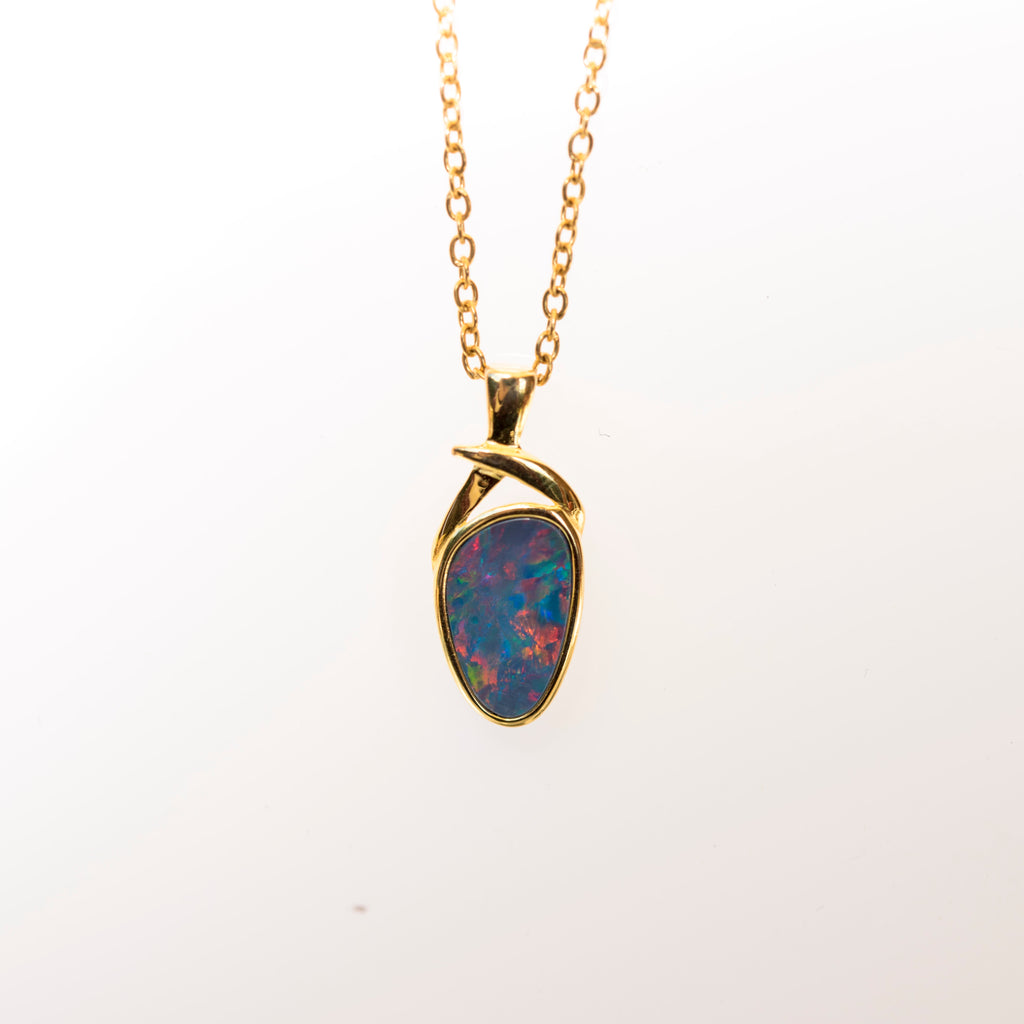 Genuine Australian Fire Opal - Simple Design Australian Doublet Opal Pendant Necklace in Sterling Silver Yellow Gold Plated