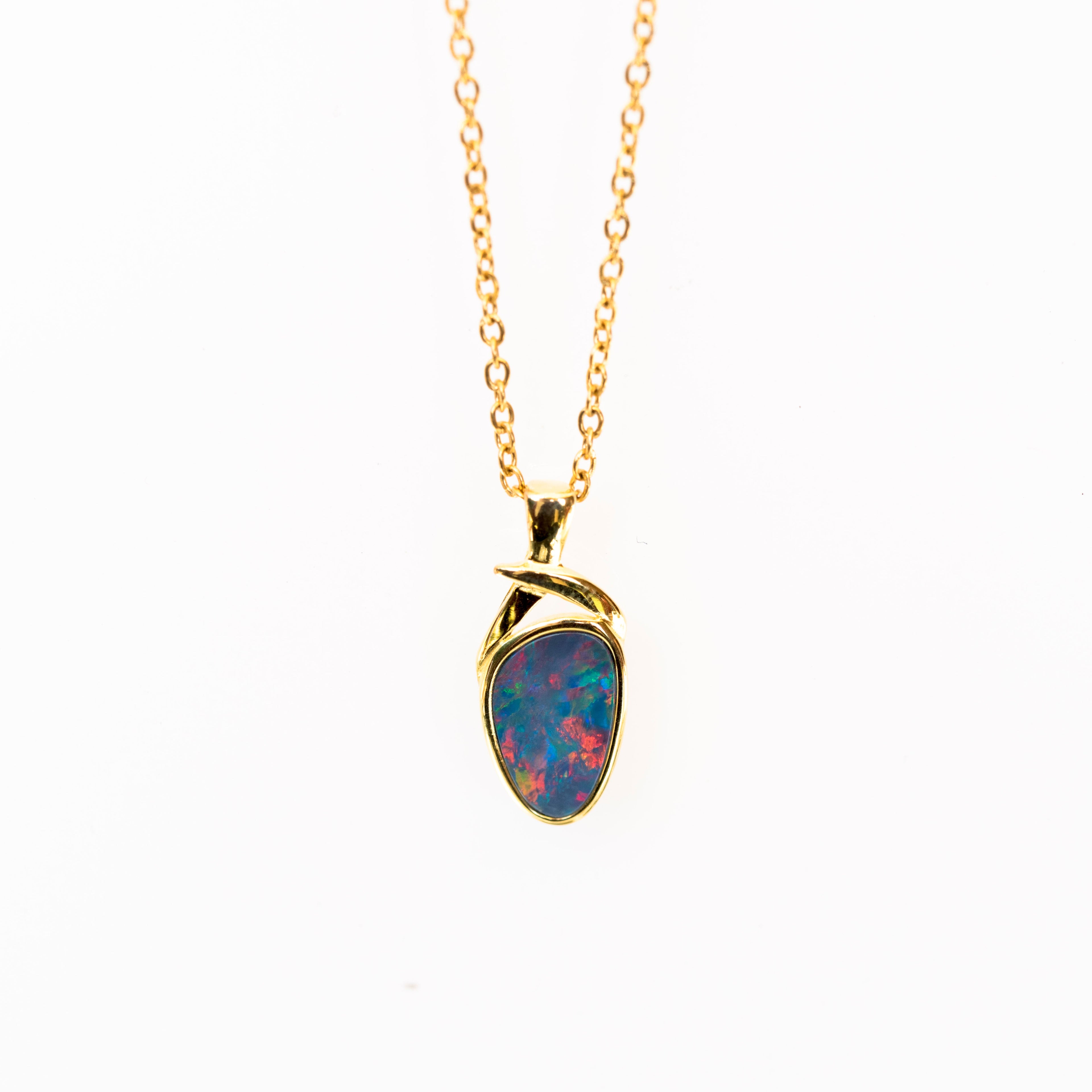 Genuine Australian Fire Opal - Simple Design Australian Doublet Opal Pendant Necklace in Sterling Silver Yellow Gold Plated
