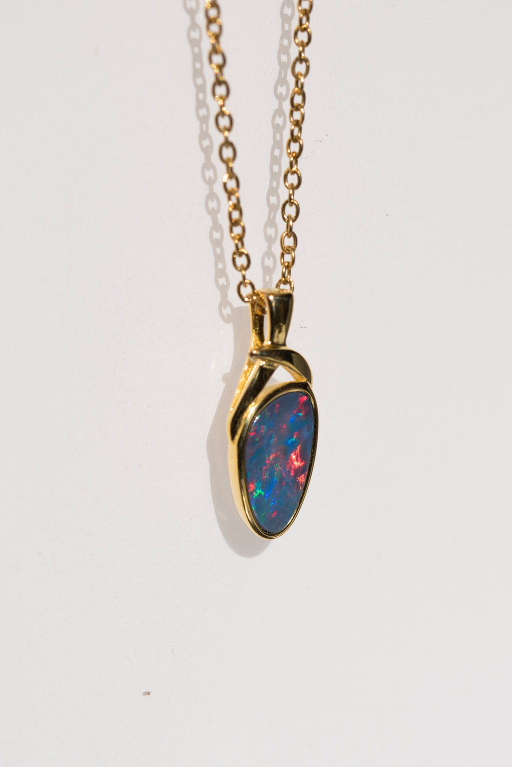 Genuine Australian Fire Opal - Simple Design Australian Doublet Opal Pendant Necklace in Sterling Silver Yellow Gold Plated
