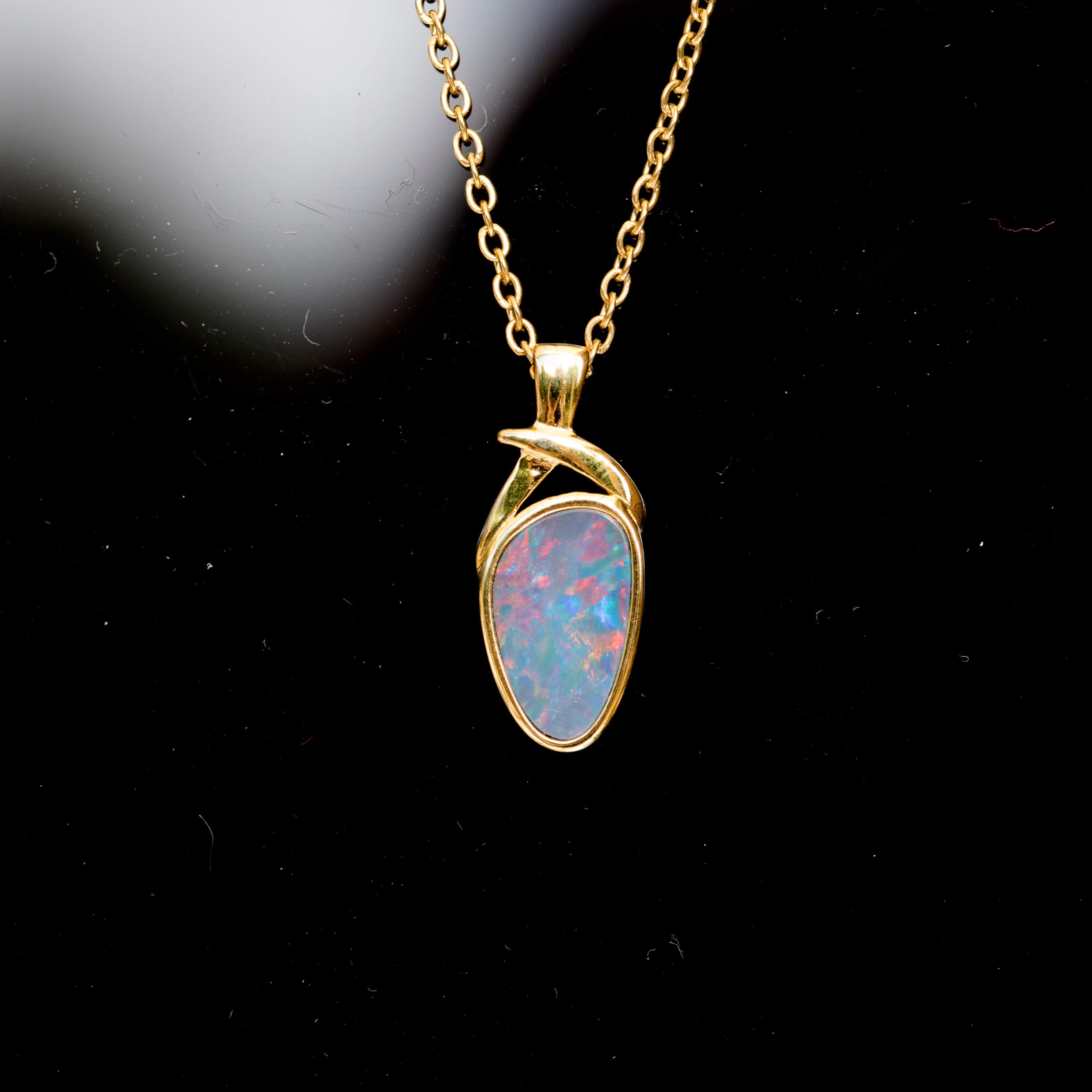 Genuine Australian Fire Opal - Simple Design Australian Doublet Opal Pendant Necklace in Sterling Silver Yellow Gold Plated