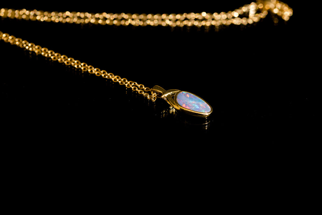 Genuine Australian Fire Opal - Simple Design Australian Doublet Opal Pendant Necklace in Sterling Silver Yellow Gold Plated
