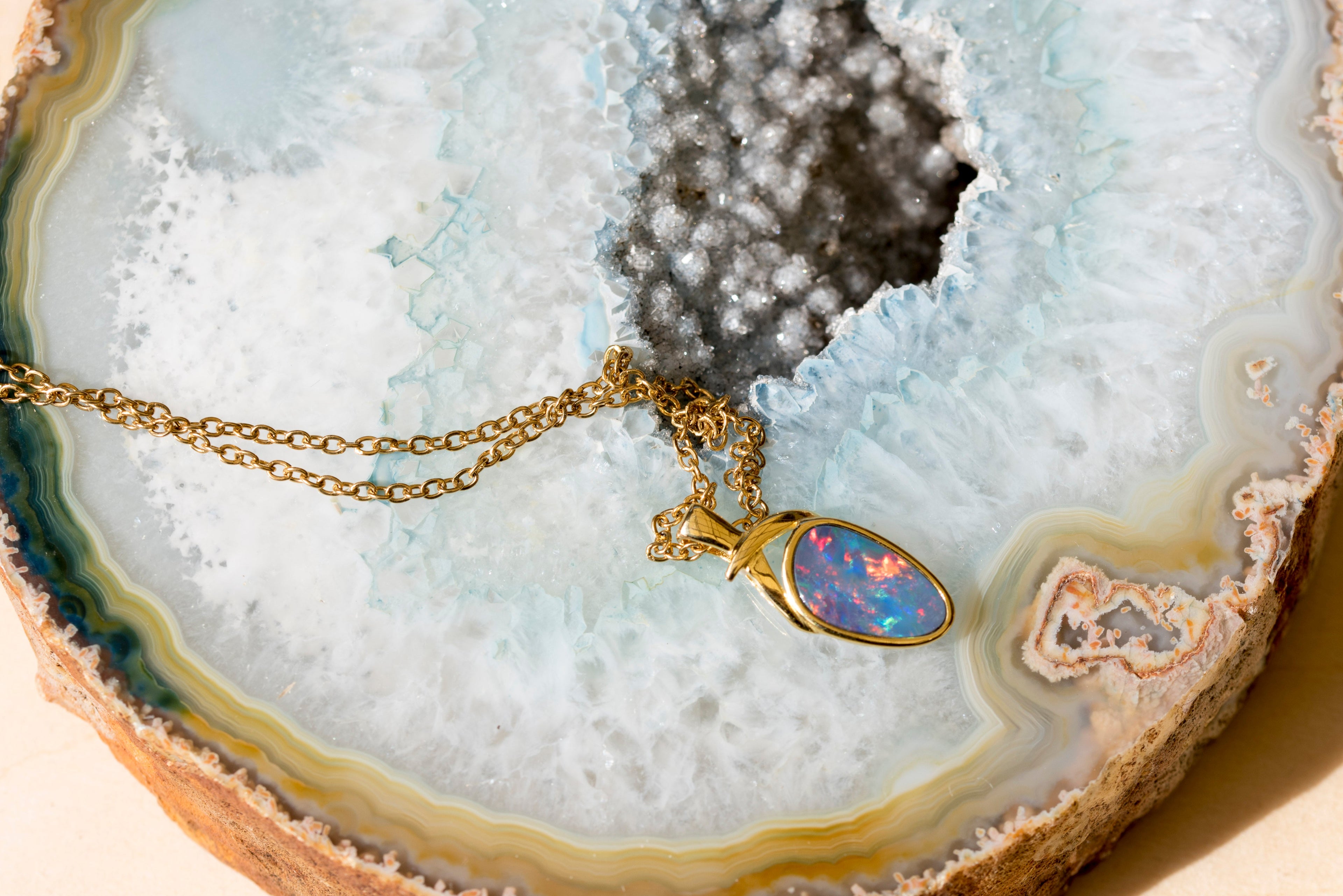 Genuine Australian Fire Opal - Simple Design Australian Doublet Opal Pendant Necklace in Sterling Silver Yellow Gold Plated