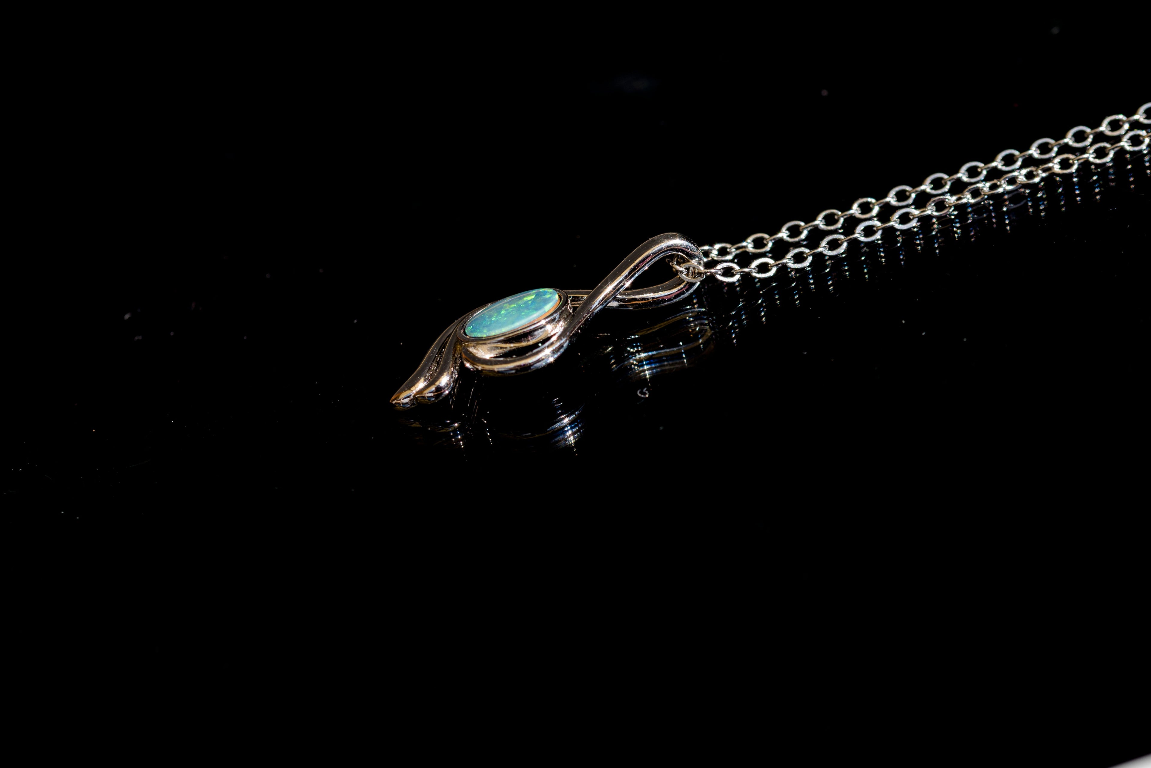 Genuine Australian Opal - Blue Green Opal Pendant - Authentic Australian Doublet Opal Necklace in Sterling Silver White Gold Plated