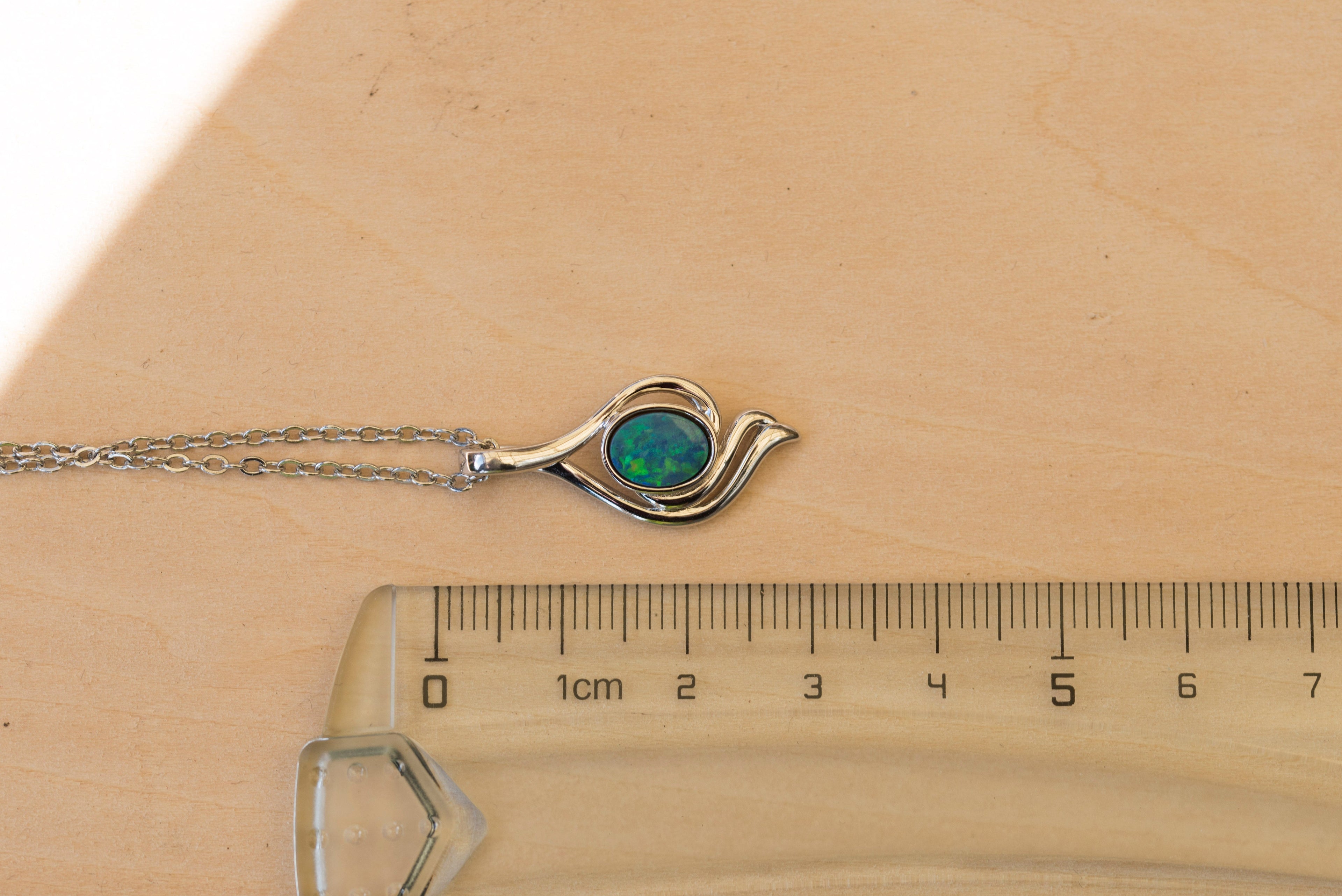 Genuine Australian Opal - Blue Green Opal Pendant - Authentic Australian Doublet Opal Necklace in Sterling Silver White Gold Plated